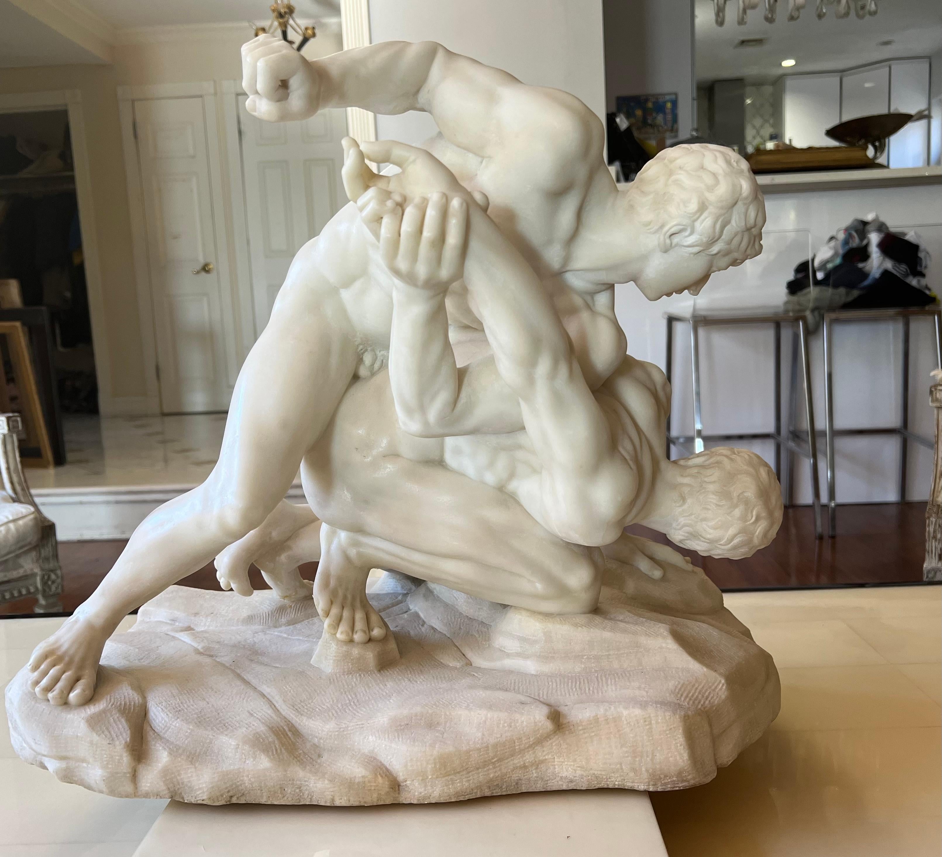 LARGE After the Antique SIGNED Grand Tour Marble WRESTLERS Sculpture MALE NUDE 11
