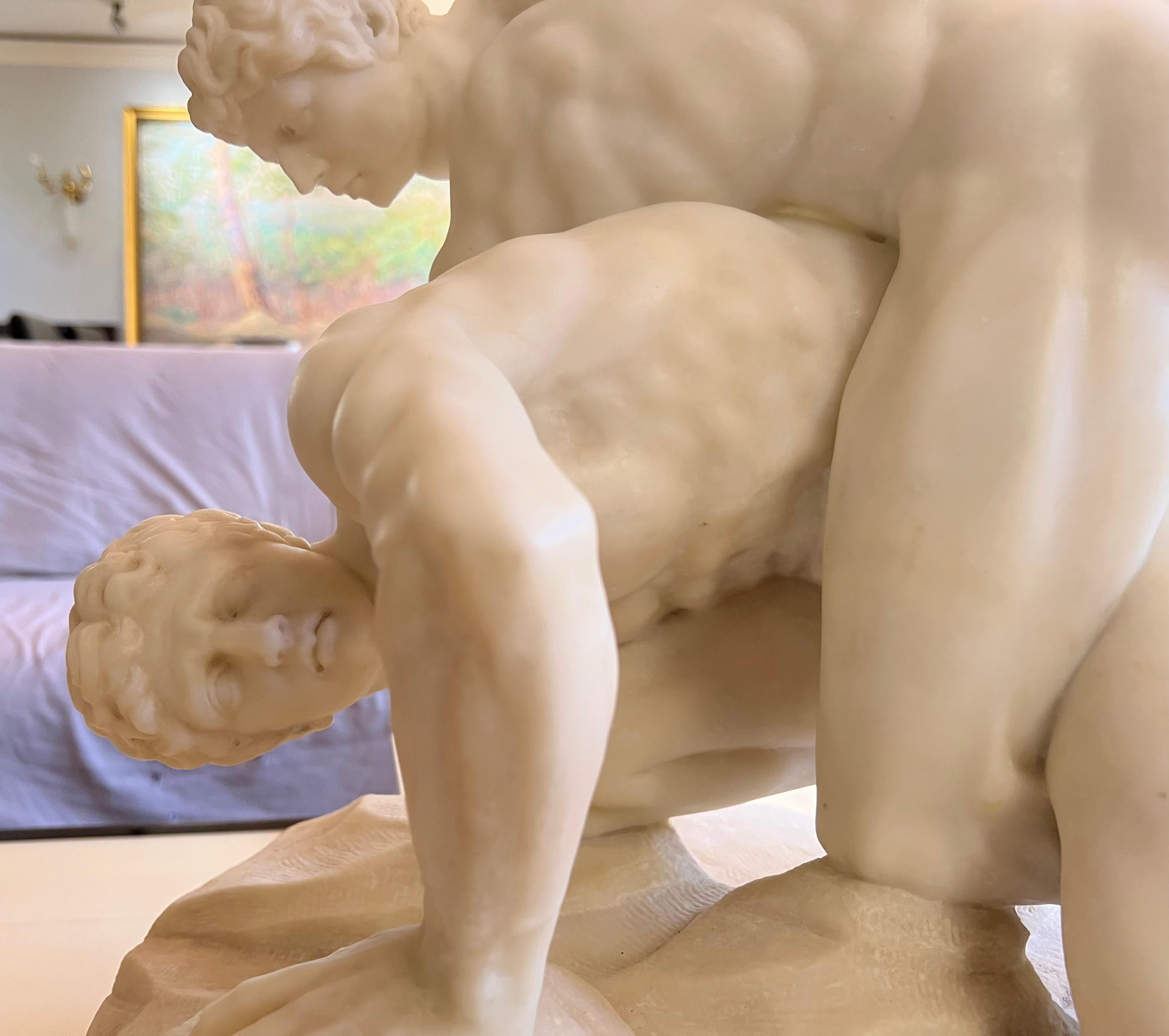 LARGE After the Antique SIGNED Grand Tour Marble WRESTLERS Sculpture MALE NUDE 12