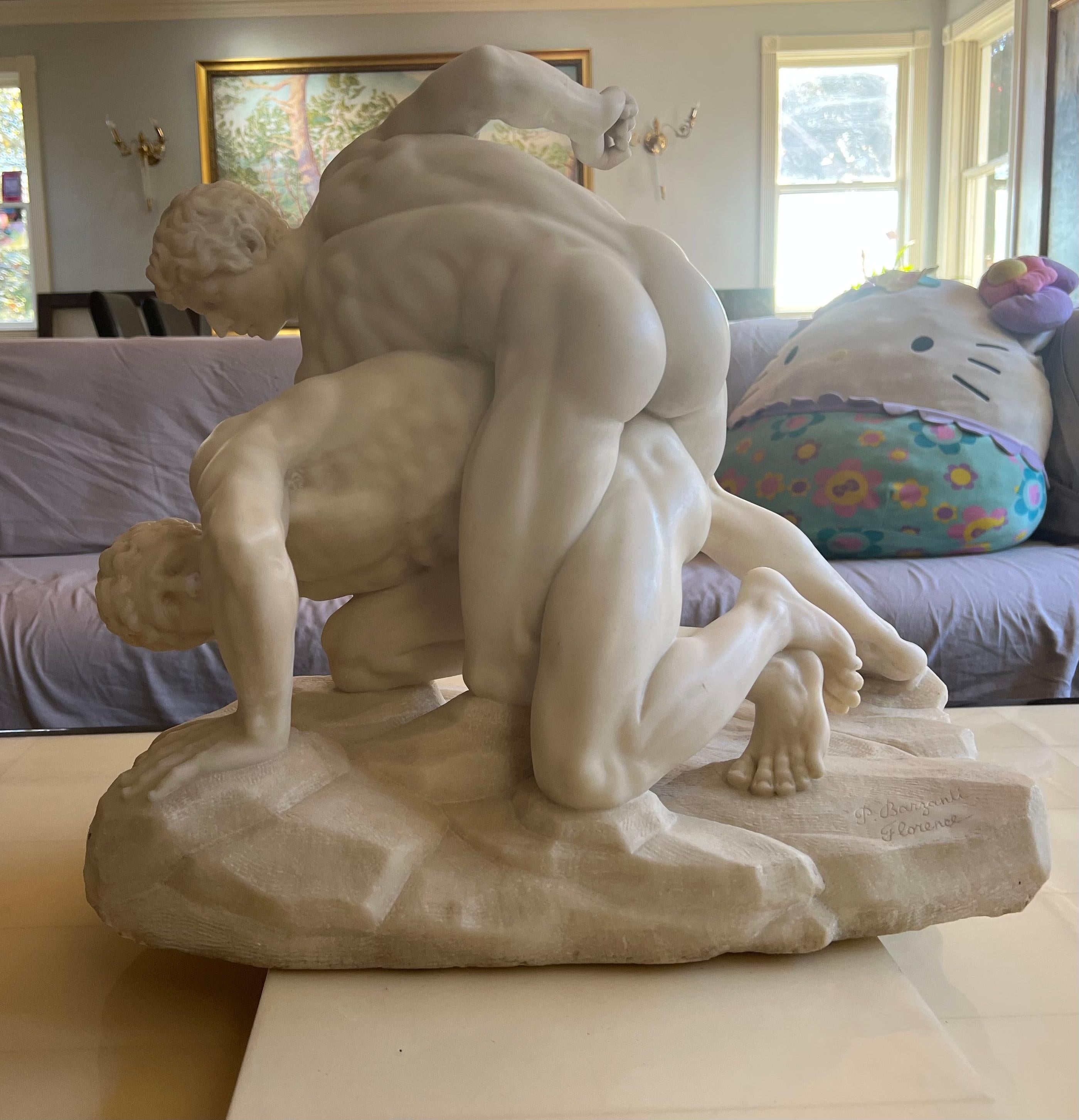 LARGE After the Antique SIGNED Grand Tour Marble WRESTLERS Sculpture MALE NUDE 13
