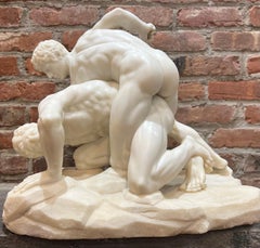 GRANDE Después del Gran Tour Antiguo Firmado Escultura de mármol Luchadores Masculino Desnudo