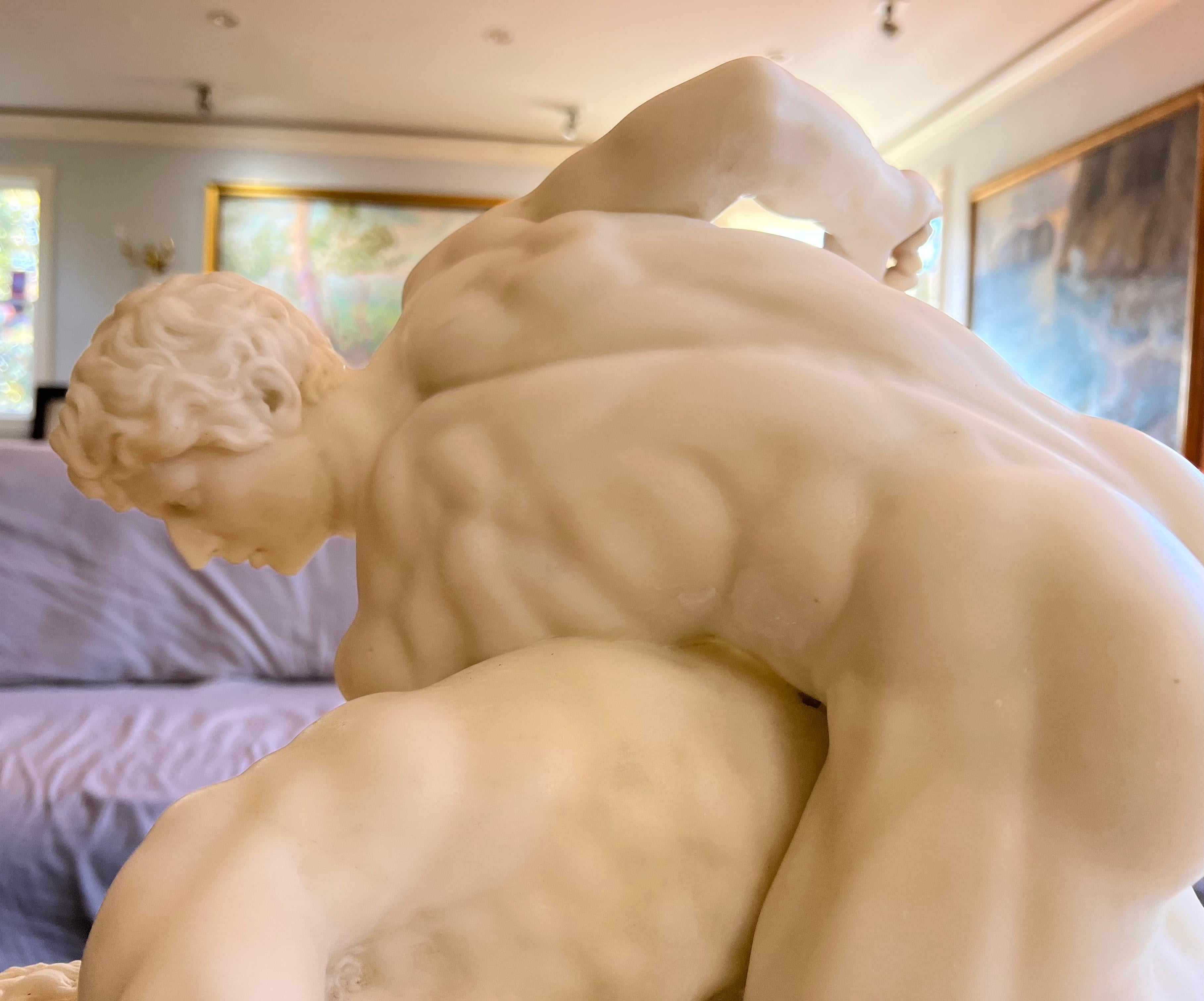 LARGE After the Antique SIGNED Grand Tour Marble WRESTLERS Sculpture MALE NUDE 14