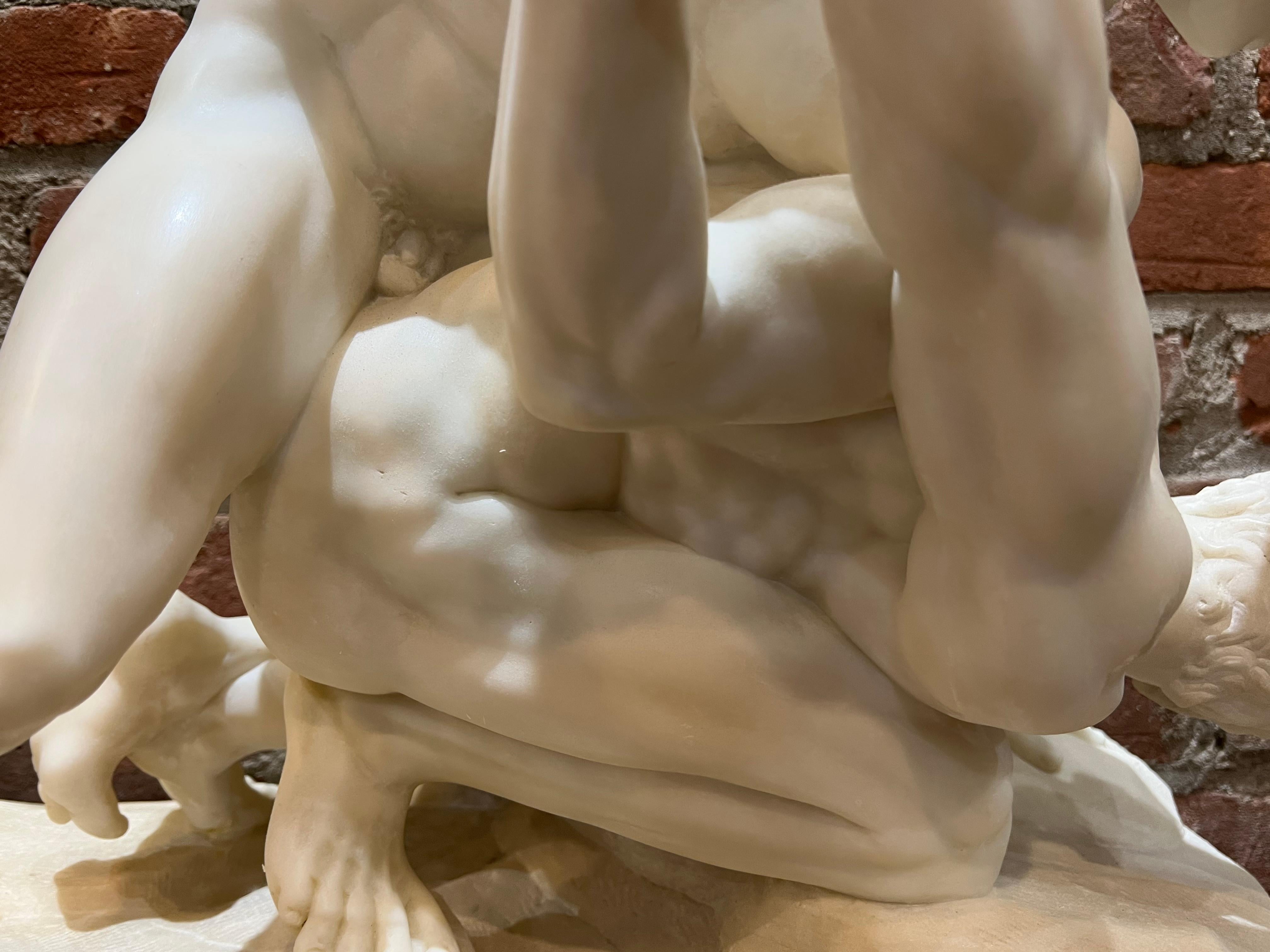 LARGE After the Antique SIGNED Grand Tour Marble WRESTLERS Sculpture MALE NUDE - Brown Nude Sculpture by Pietro Bazzanti