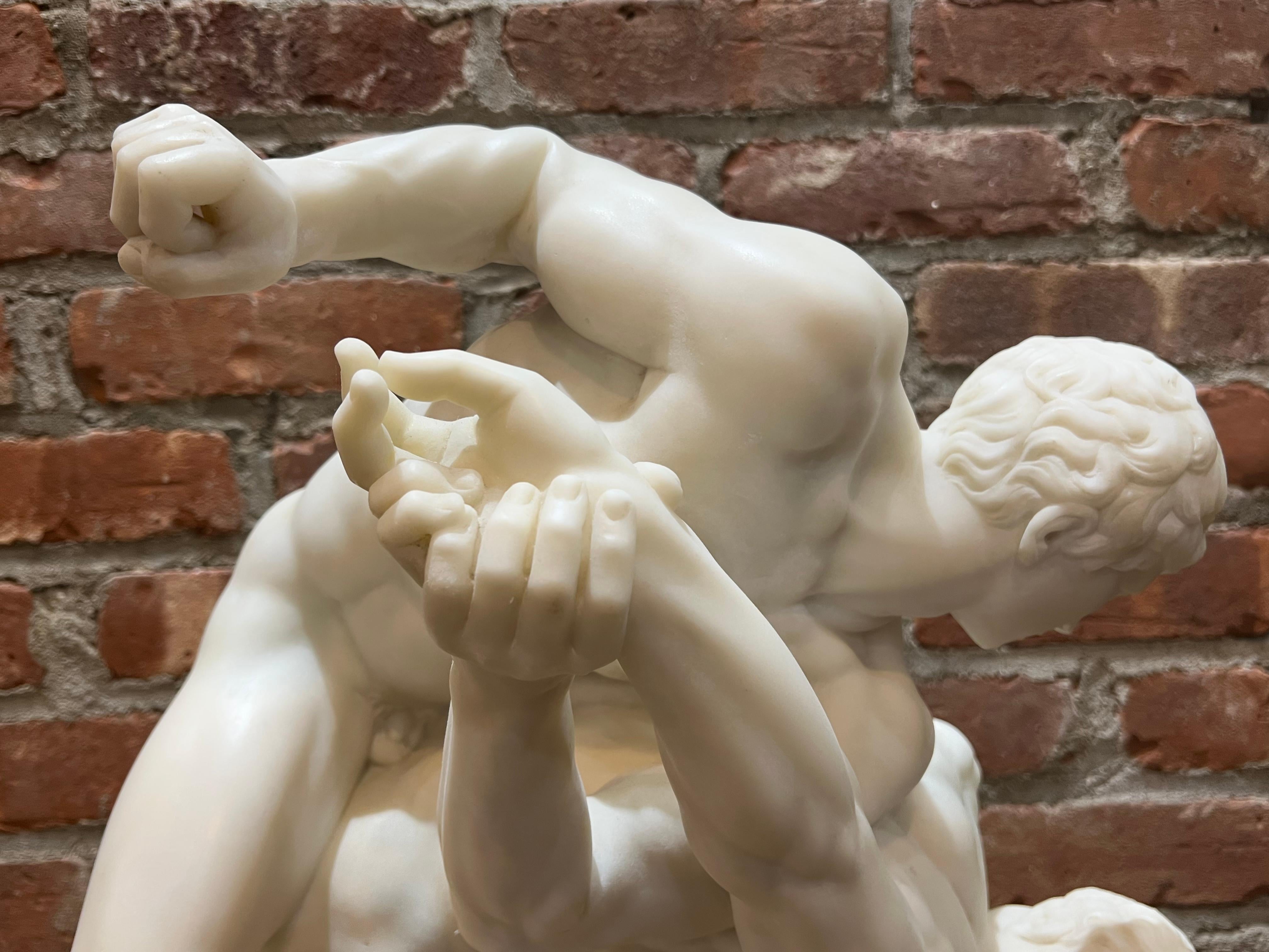 Signed Pietro Bazzanti Marble, depicting the famous wrestlers after the Antique

Gorgeous Smooth Clean White Marble with Excellent Carving by Bazzanti

Pietro Bazzanti specialized in allegorical and genre subjects as well as copies of Antique and