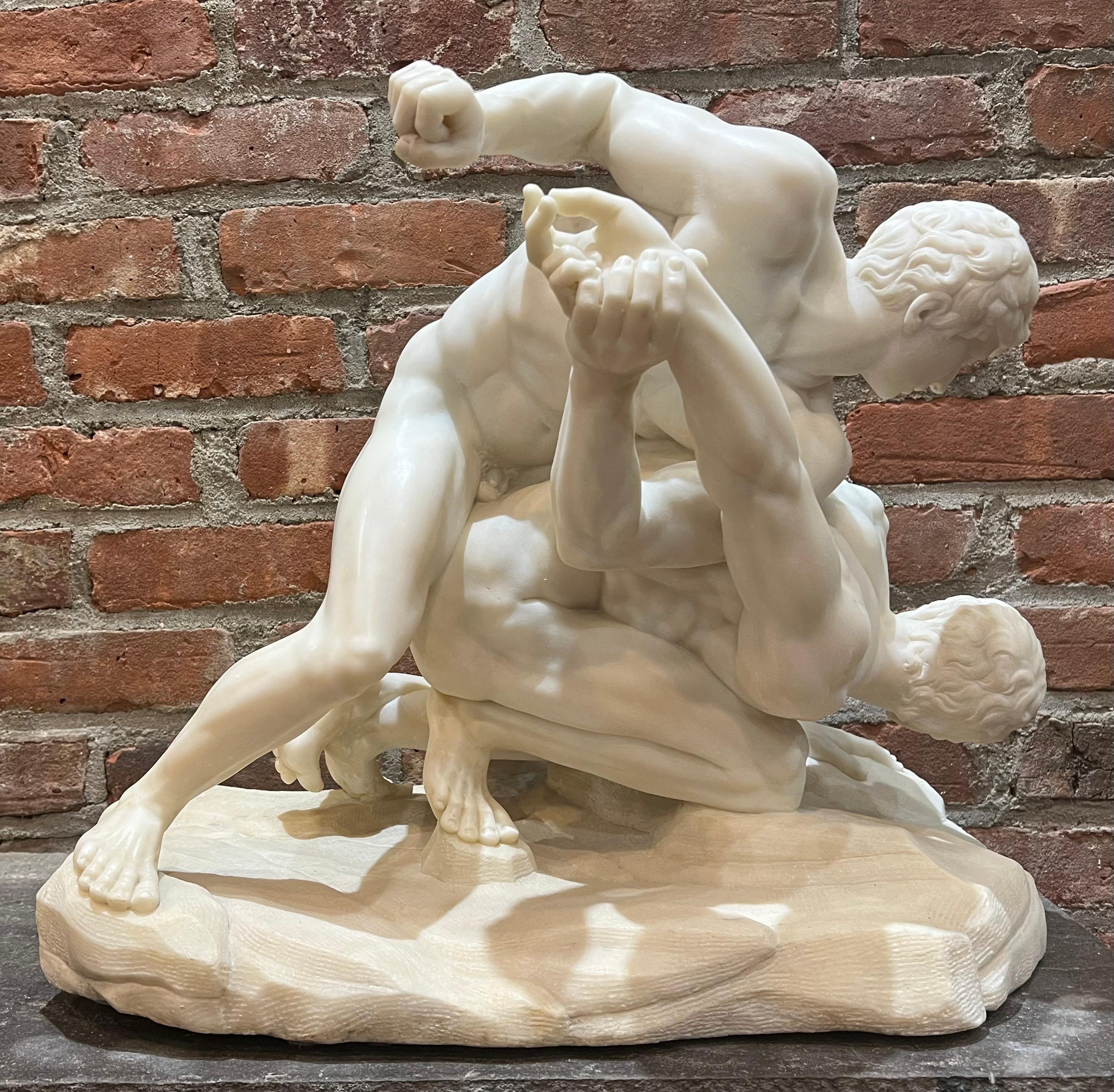 LARGE After the Antique SIGNED Grand Tour Marble WRESTLERS Sculpture MALE NUDE 1