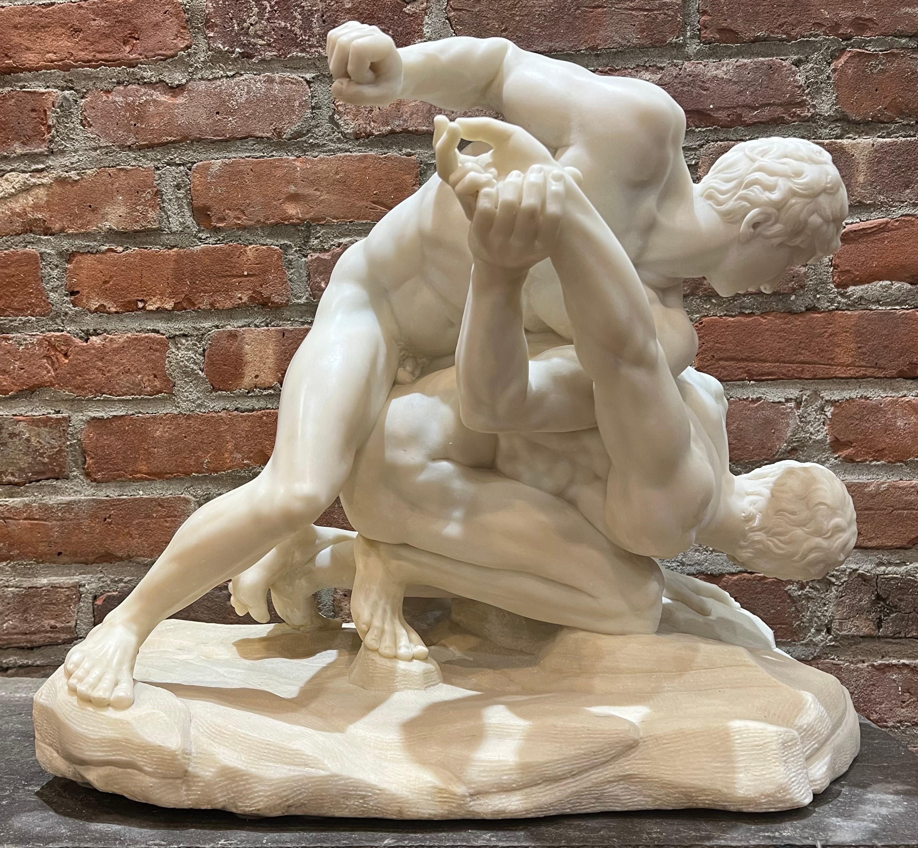 LARGE After the Antique SIGNED Grand Tour Marble WRESTLERS Sculpture MALE NUDE 2