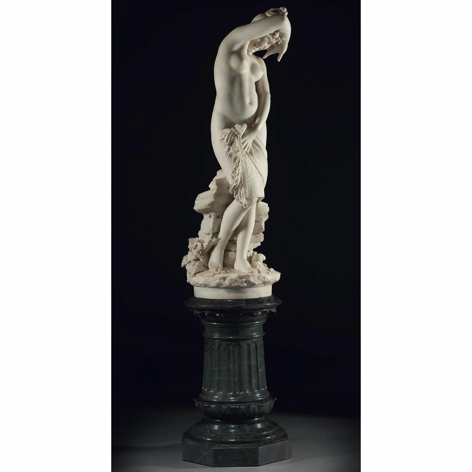 Pietro Bazzanti, Italian 19th Carved Marble Figure Semi-Nude Young Bather Girl For Sale 11