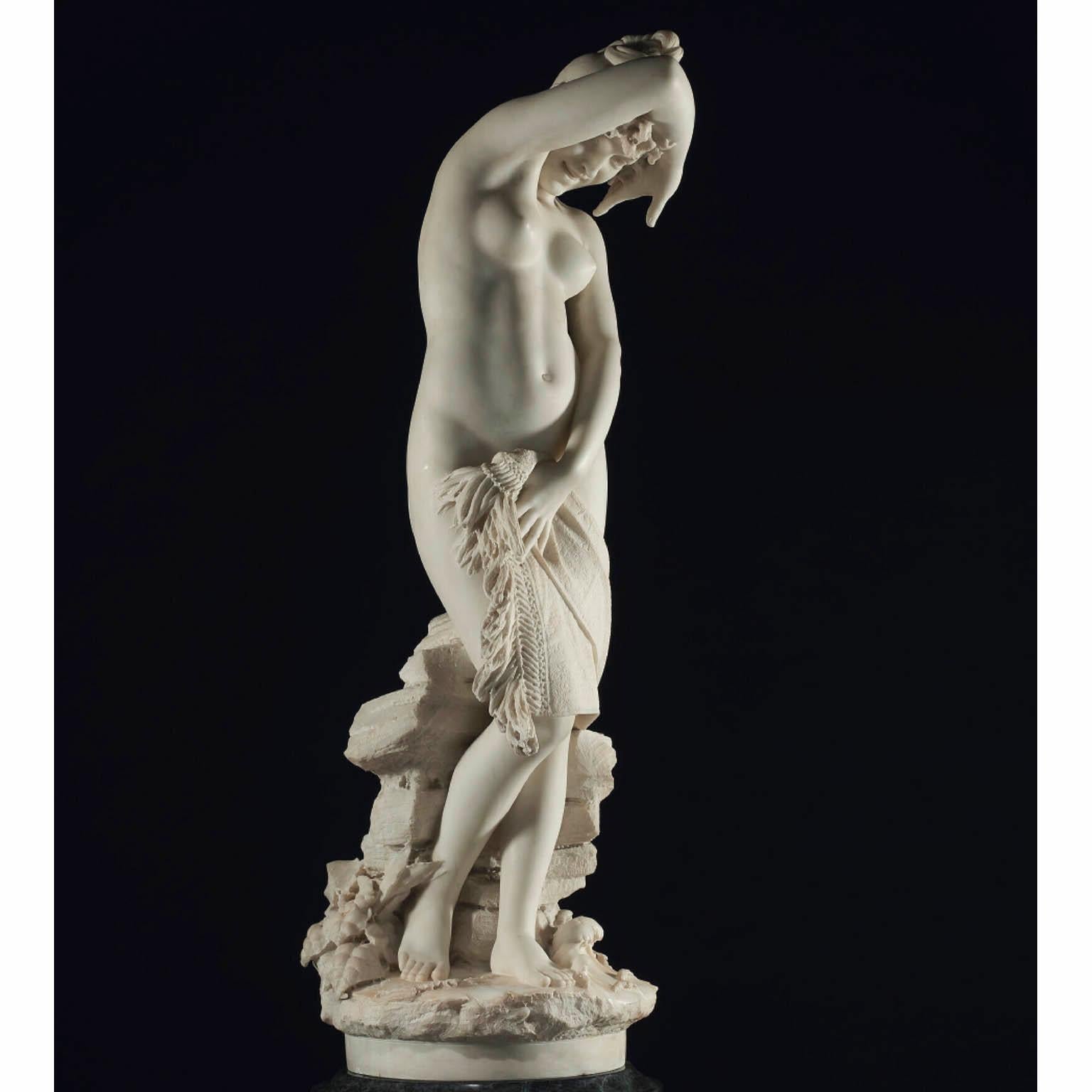 Pietro Bazzanti, Italian 19th Carved Marble Figure Semi-Nude Young Bather Girl For Sale 12