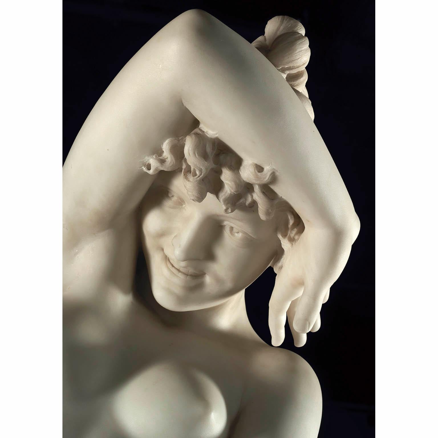 Pietro Bazzanti, Italian 19th Carved Marble Figure Semi-Nude Young Bather Girl For Sale 2