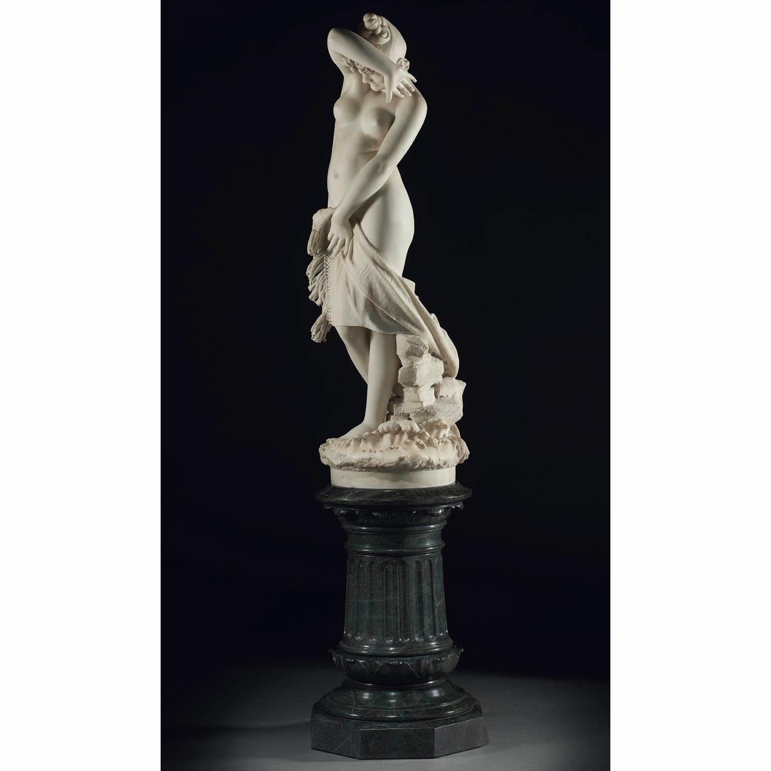 Pietro Bazzanti, Italian 19th Carved Marble Figure Semi-Nude Young Bather Girl For Sale 3