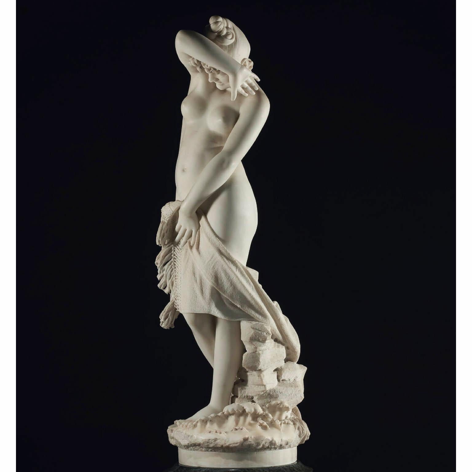 Pietro Bazzanti, Italian 19th Carved Marble Figure Semi-Nude Young Bather Girl For Sale 4