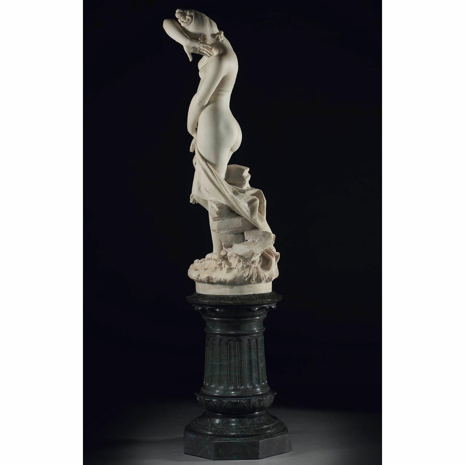Pietro Bazzanti, Italian 19th Carved Marble Figure Semi-Nude Young Bather Girl For Sale 5