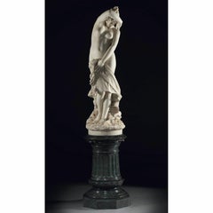 Pietro Bazzanti, Italian 19th Carved Marble Figure Semi-Nude Young Bather Girl