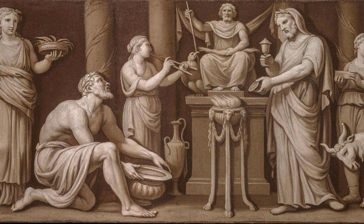 Fregio monocromo neoclassico toscano a tema mitologico - Brown Figurative Painting by Pietro Benvenuti