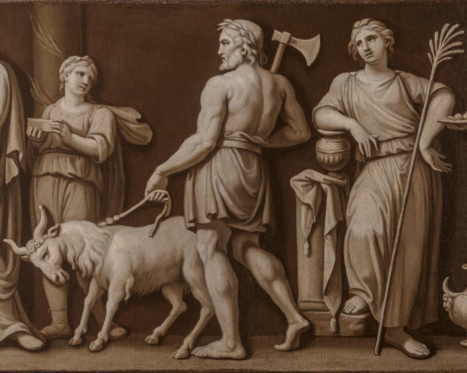 This interesting grisaille […] of a high standard of quality and in an excellent state of conservation, represents an interesting derivation with slight variations from an engraving, currently know by several exemplars, made in 1777 by Francesco