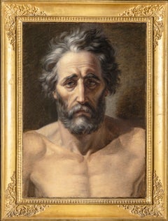 Ritratto figurativo storico neoclassico fiorentino del XIX secolo con cornice 