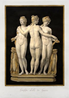 Groupe des Trois Grâces - Gravure de Pietro Bettelini d'après Bernardino Nocchi