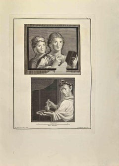 Les jeunes poètes Pompéiens Fresco - gravure de Pietro Campana - 18ème siècle