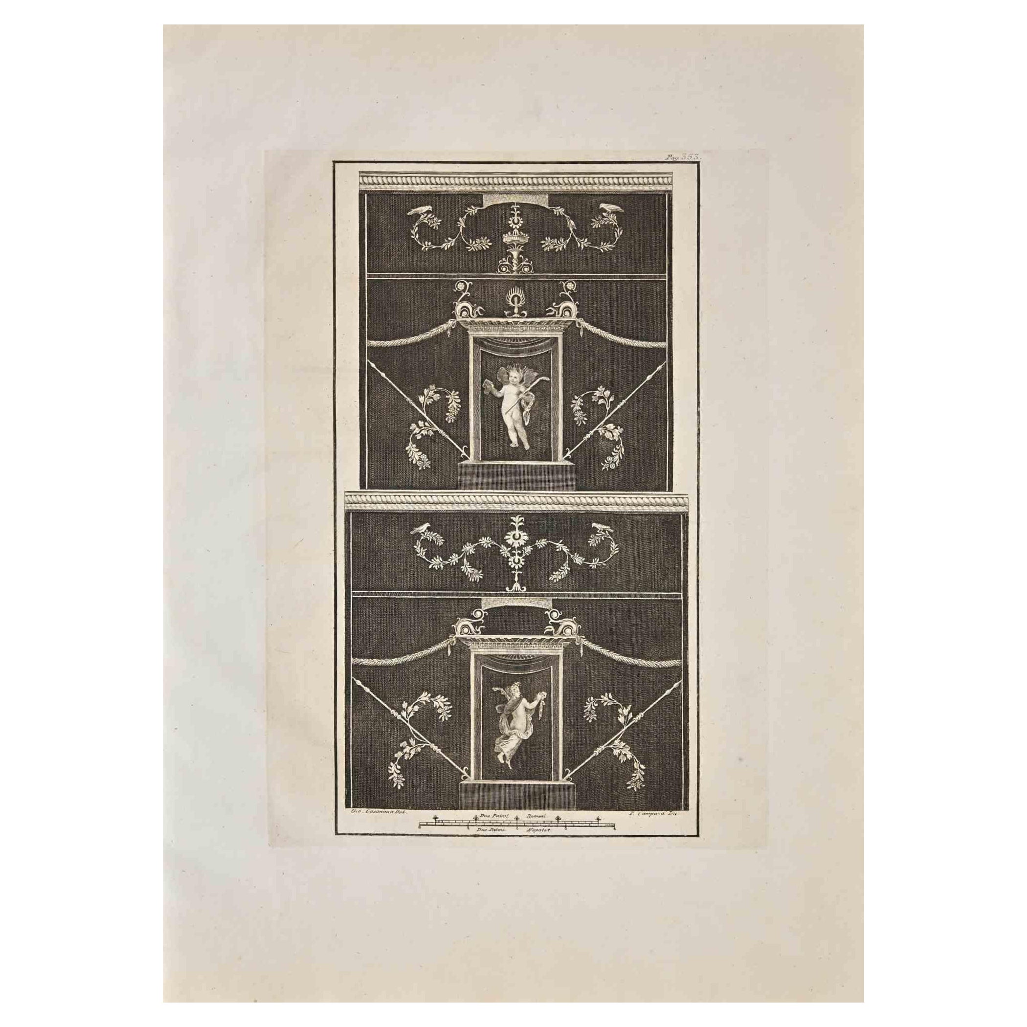 Ancien Herculanum romain Fresco  Gravure de P. Campana - 18ème siècle