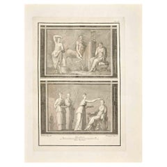 Ancienne gravure romaine Fresco Herculaneum - P. Campana - 18ème siècle