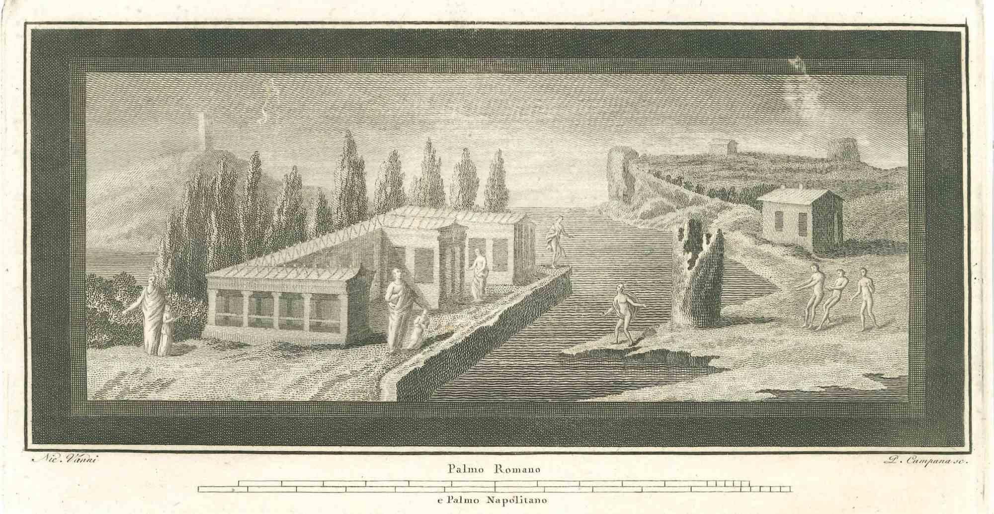 Ancient Roman Landscape from the series "Antiquities of Herculaneum", is an original etching on paper realized by Pietro Campana in the 18th Century.

 

Signed on the plate.

 

Good conditions with some foxing.

 

The etching belongs to the print
