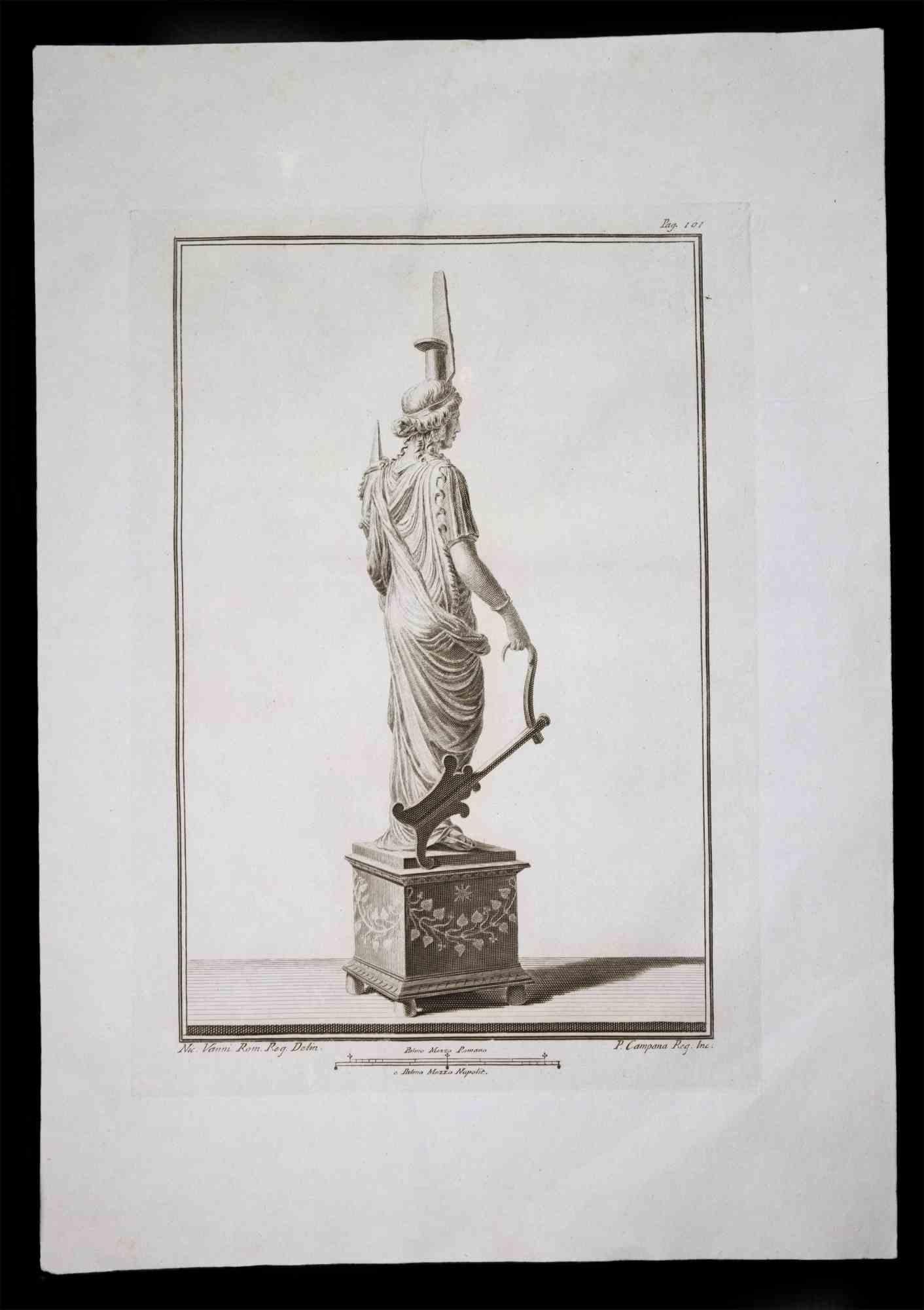 Pietro Campana Figurative Print - Ancient Roman Statue - Original Etching - 18th century
