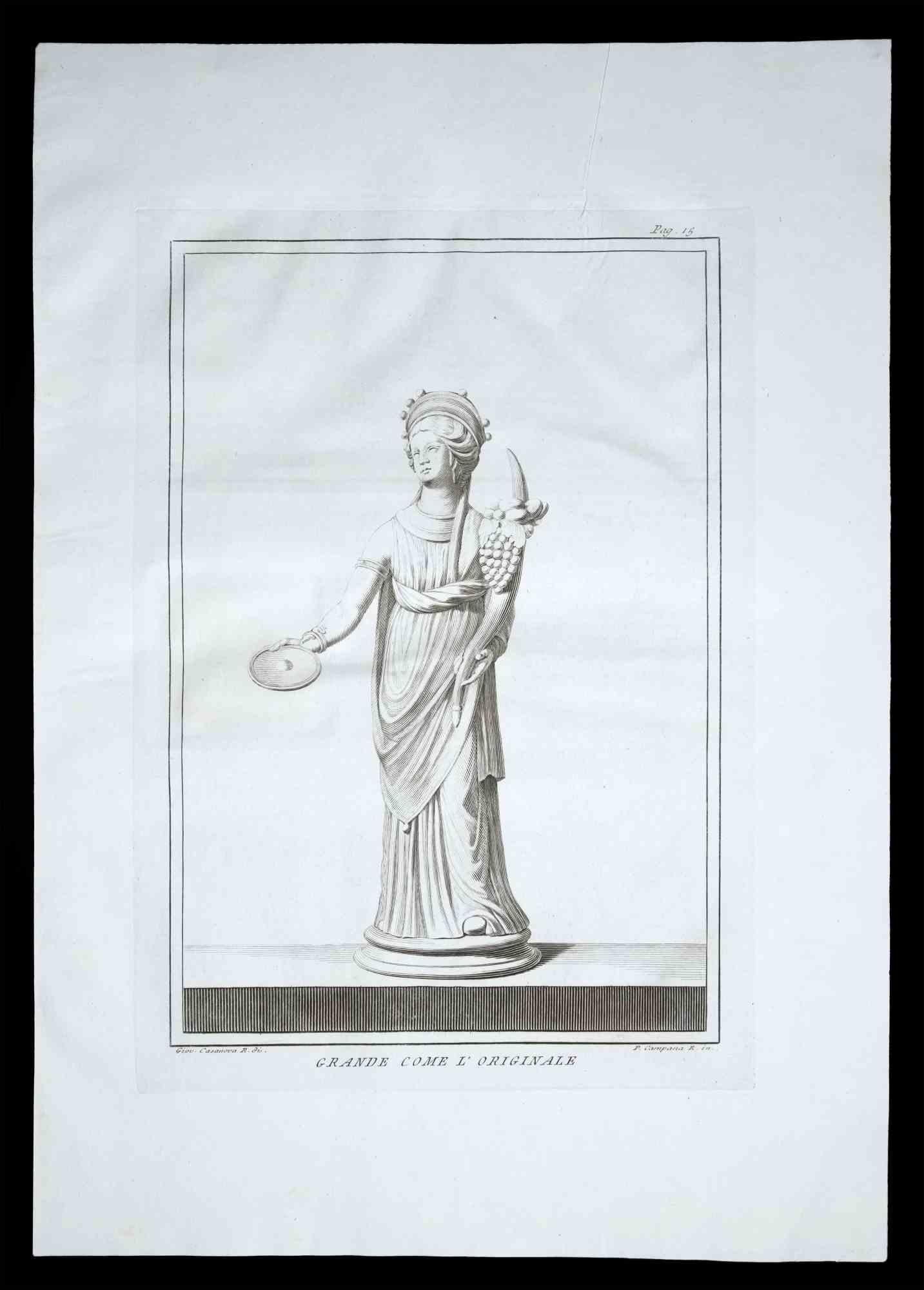 Ancient Roman Statue - Original Etching by Pietro Campana - 18th Century