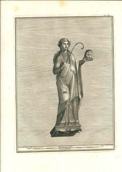 Statue romaine antique - gravure originale de Pietro Campana - 18ème siècle