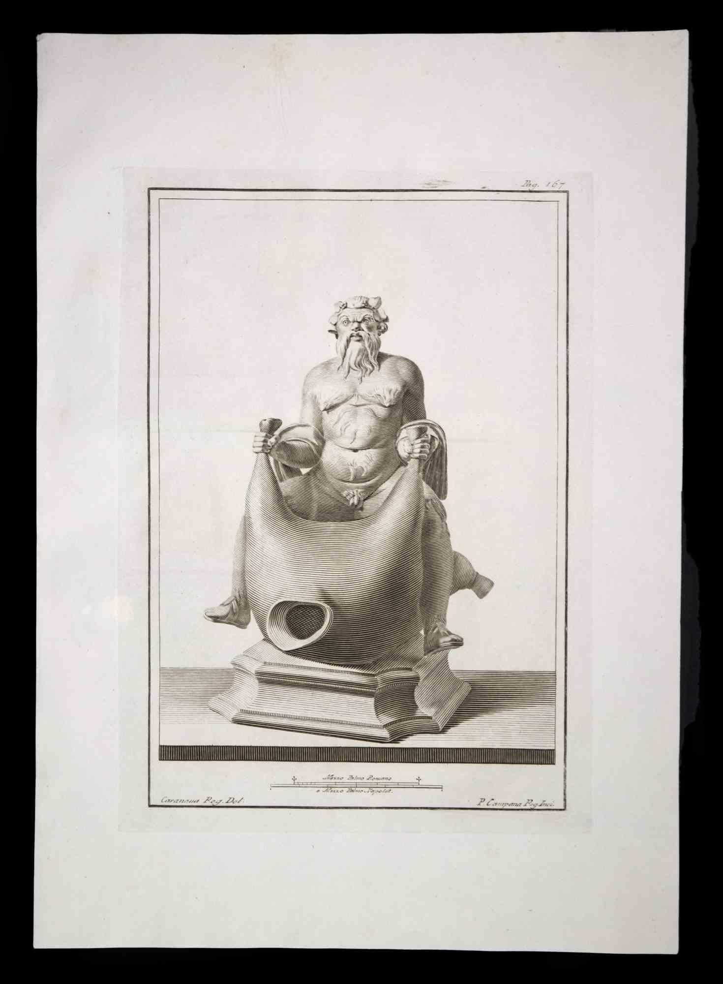 Pietro Campana Figurative Print - Dionysus, Ancient Roman Statue -  Etching - 18th century