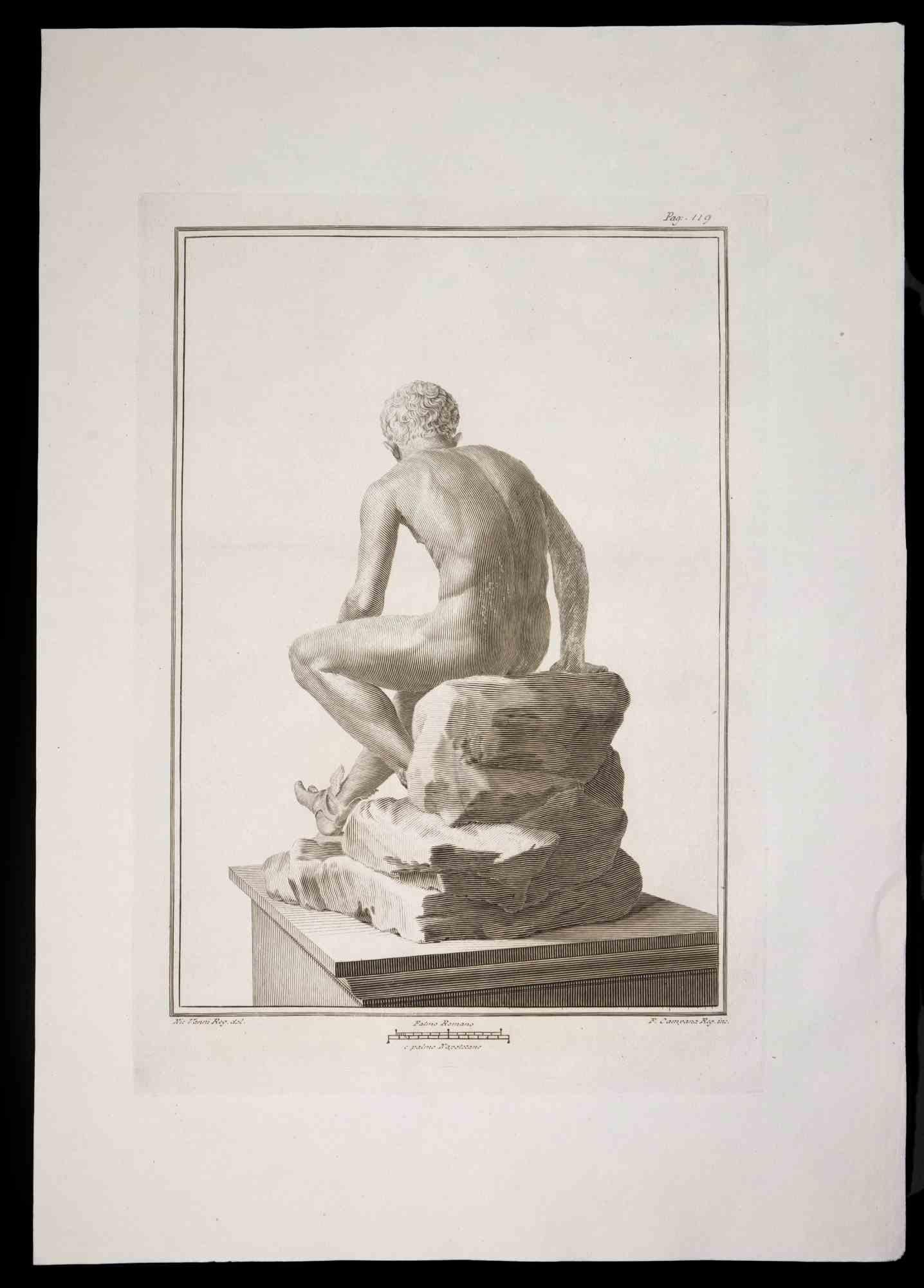 Pietro Campana Figurative Print - Hermes, Ancient Roman Statue - Etching - 18th century