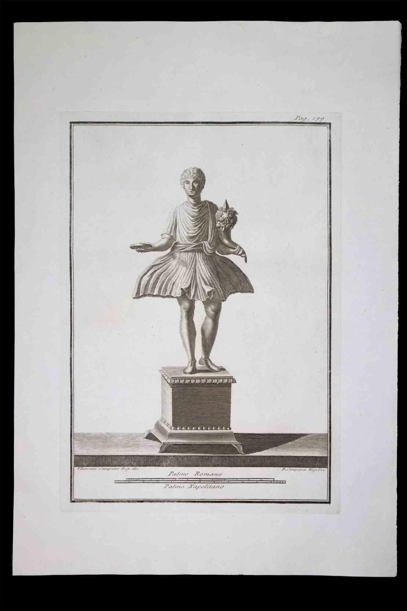 Figurative Print Pietro Campana - Offrande, Statue romaine antique - Gravure - XVIIIe siècle