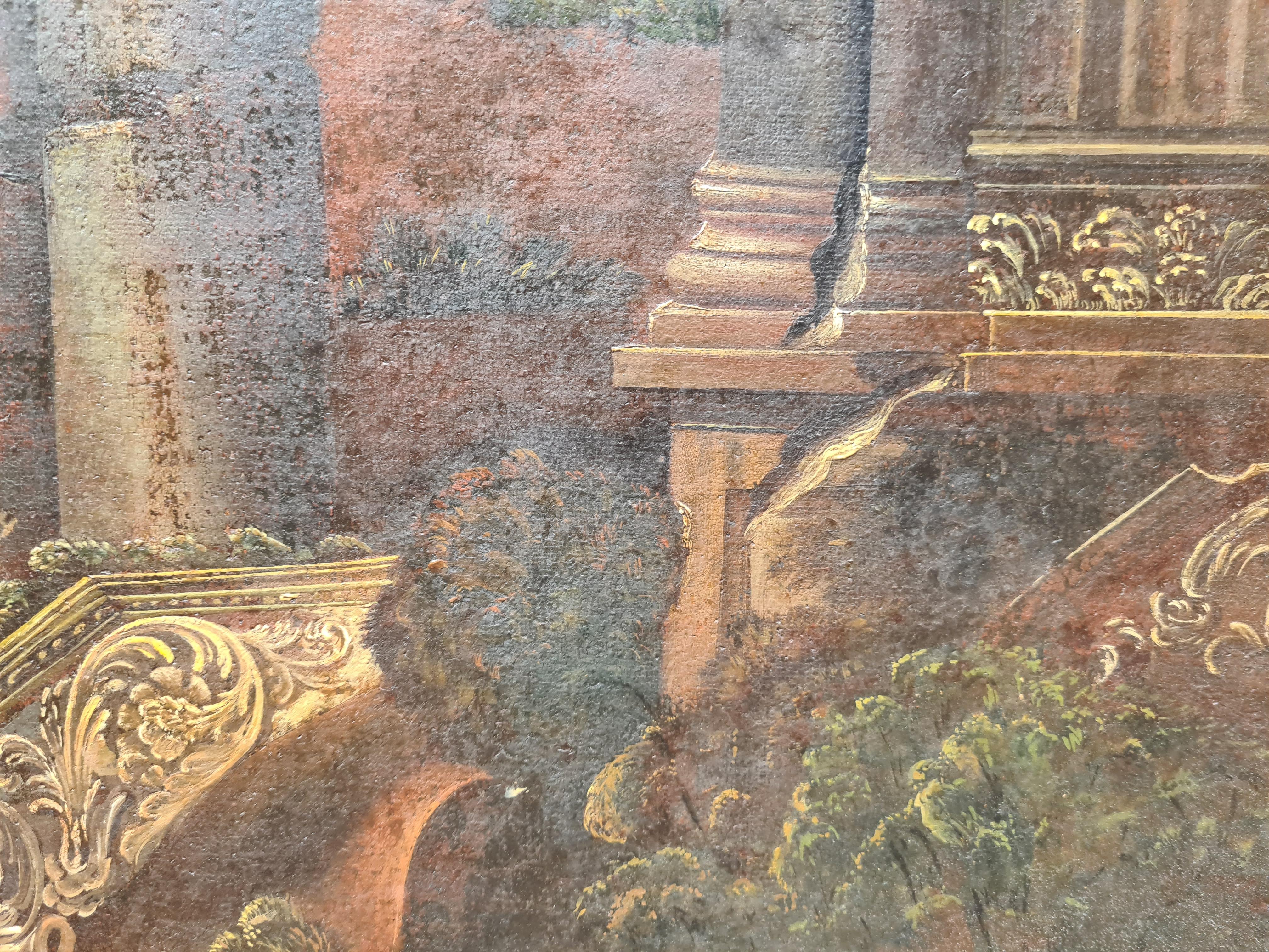 Grande dipinto Grand Tour del 18° secolo con Capriccio e rovine romane di Gennaro Greco in vendita 1