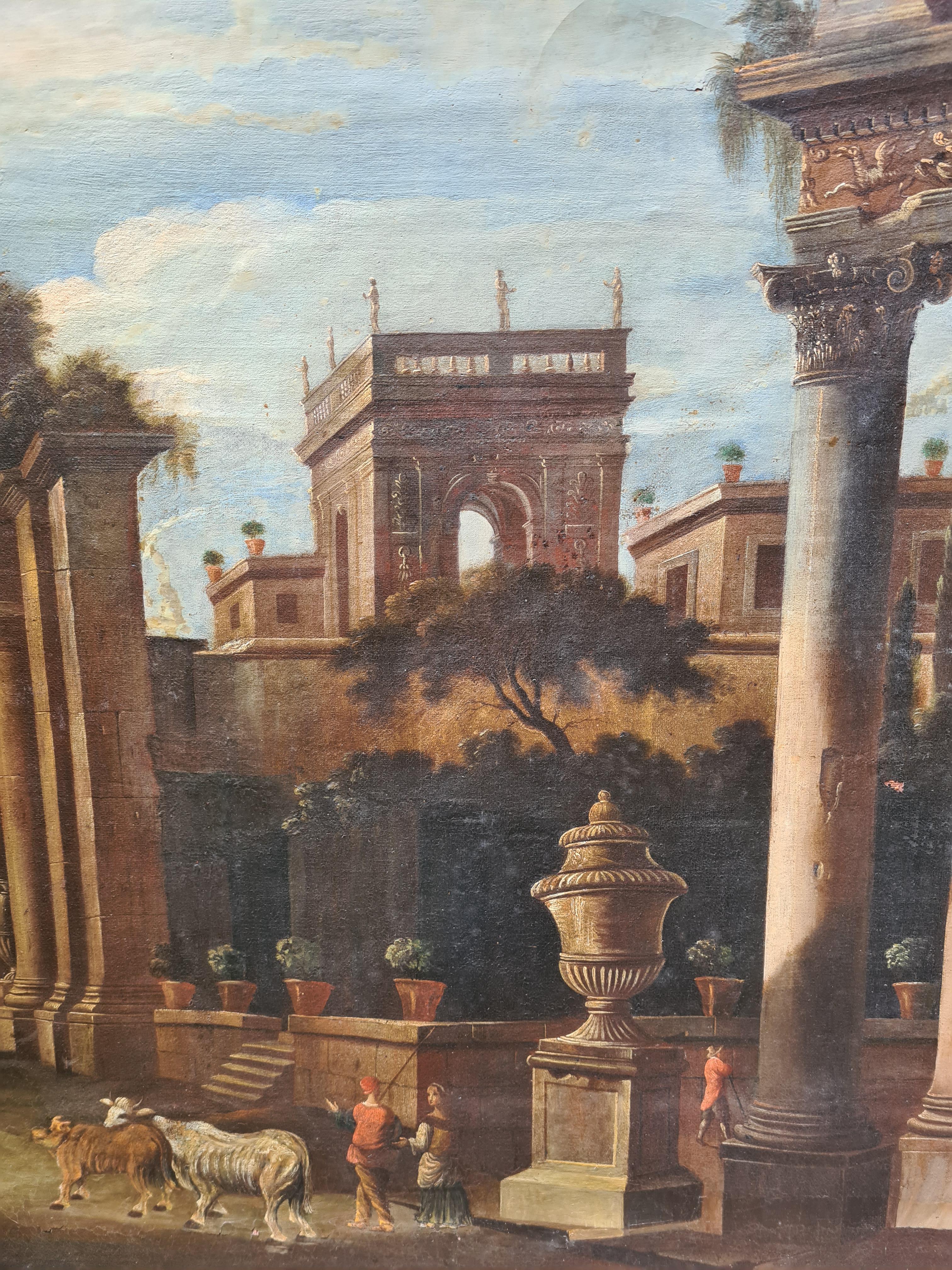 Coppia di dipinti di Capriccio di Veduta del 18° secolo, dopo Gennaro Greco in vendita 3
