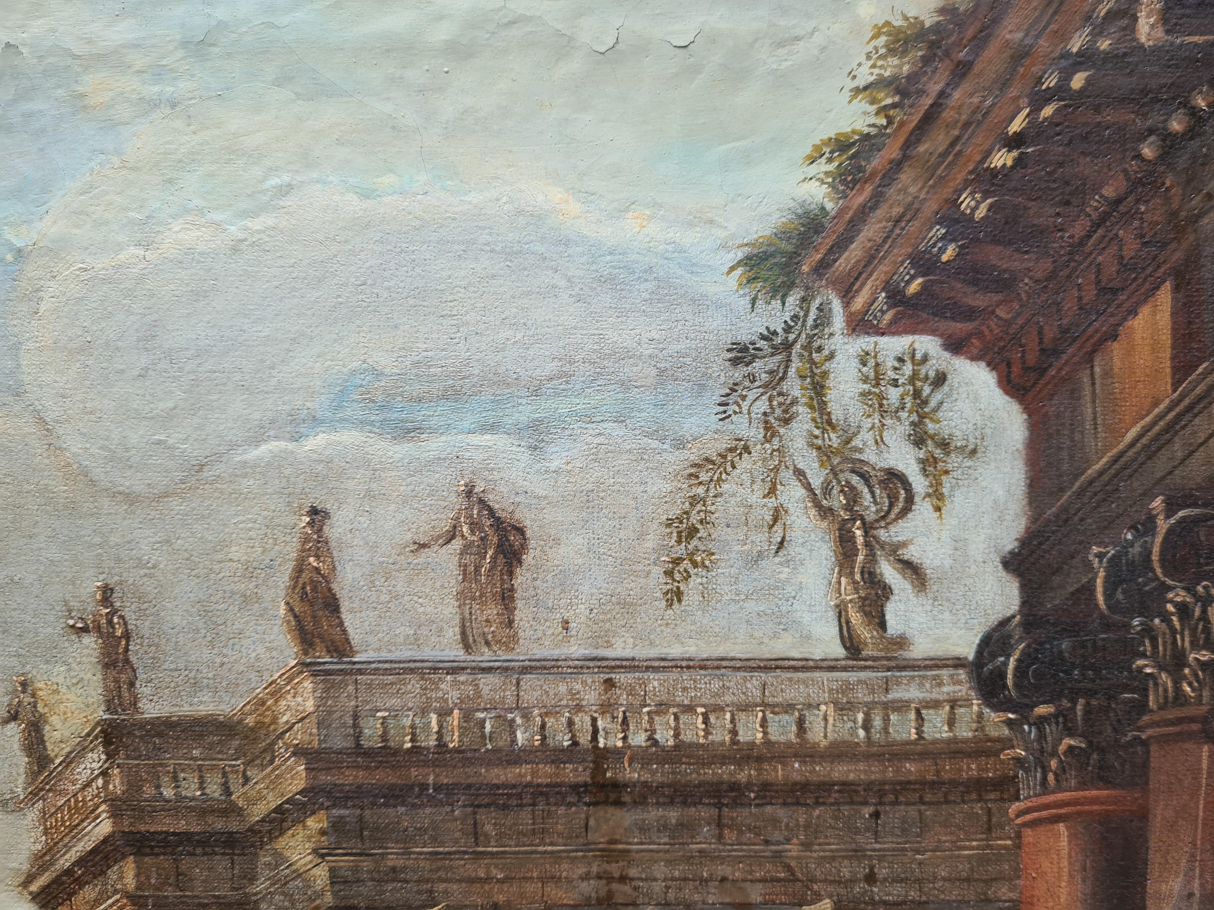 Coppia di dipinti di Capriccio di Veduta del 18° secolo, dopo Gennaro Greco in vendita 9