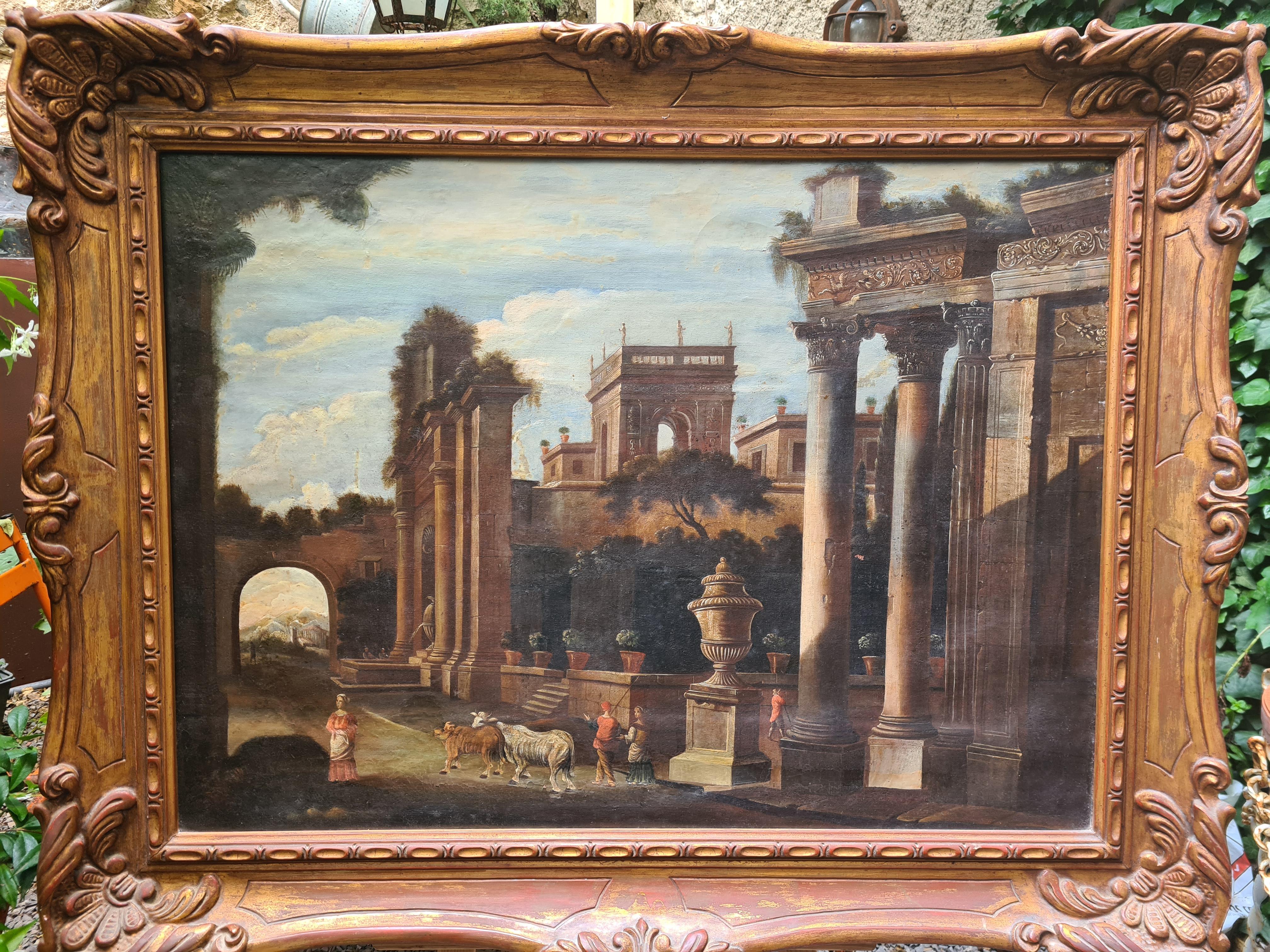 Coppia di dipinti di Capriccio di Veduta del 18° secolo, dopo Gennaro Greco - Painting di Pietro Cappelli