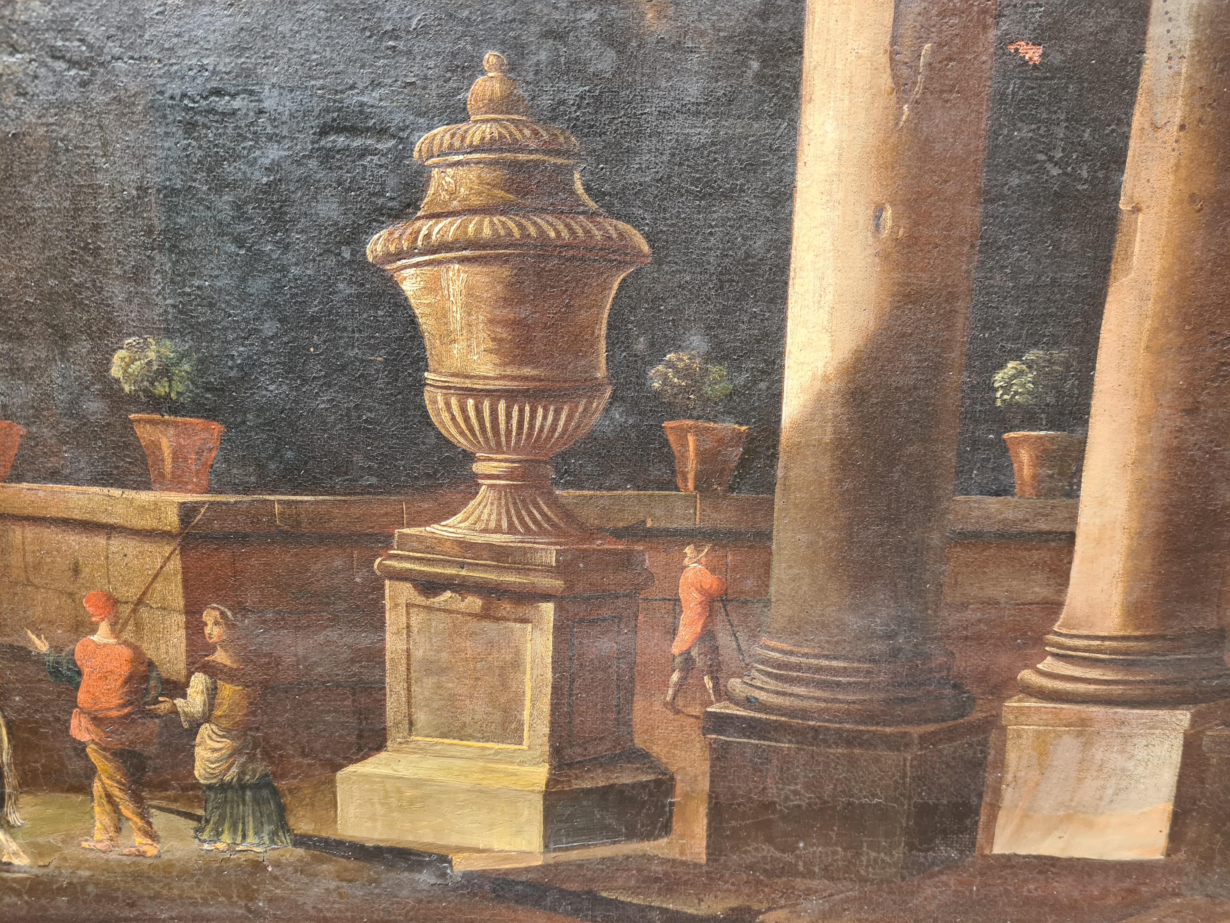 Coppia di dipinti di Capriccio di Veduta del 18° secolo, dopo Gennaro Greco - Painting Barocco di Pietro Cappelli