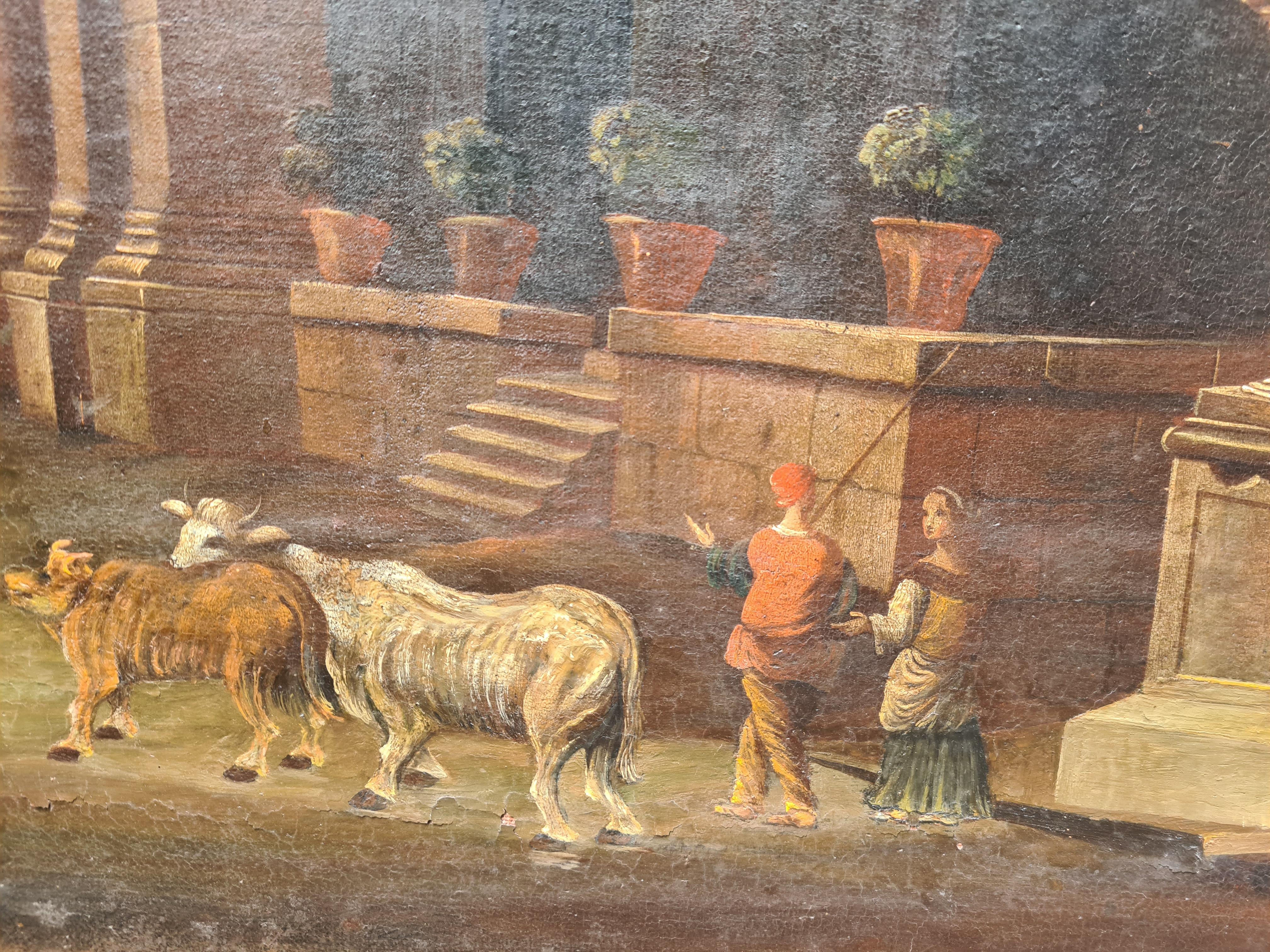 Coppia di dipinti di Capriccio di Veduta del 18° secolo, dopo Gennaro Greco - Landscape Painting Marrone di Pietro Cappelli