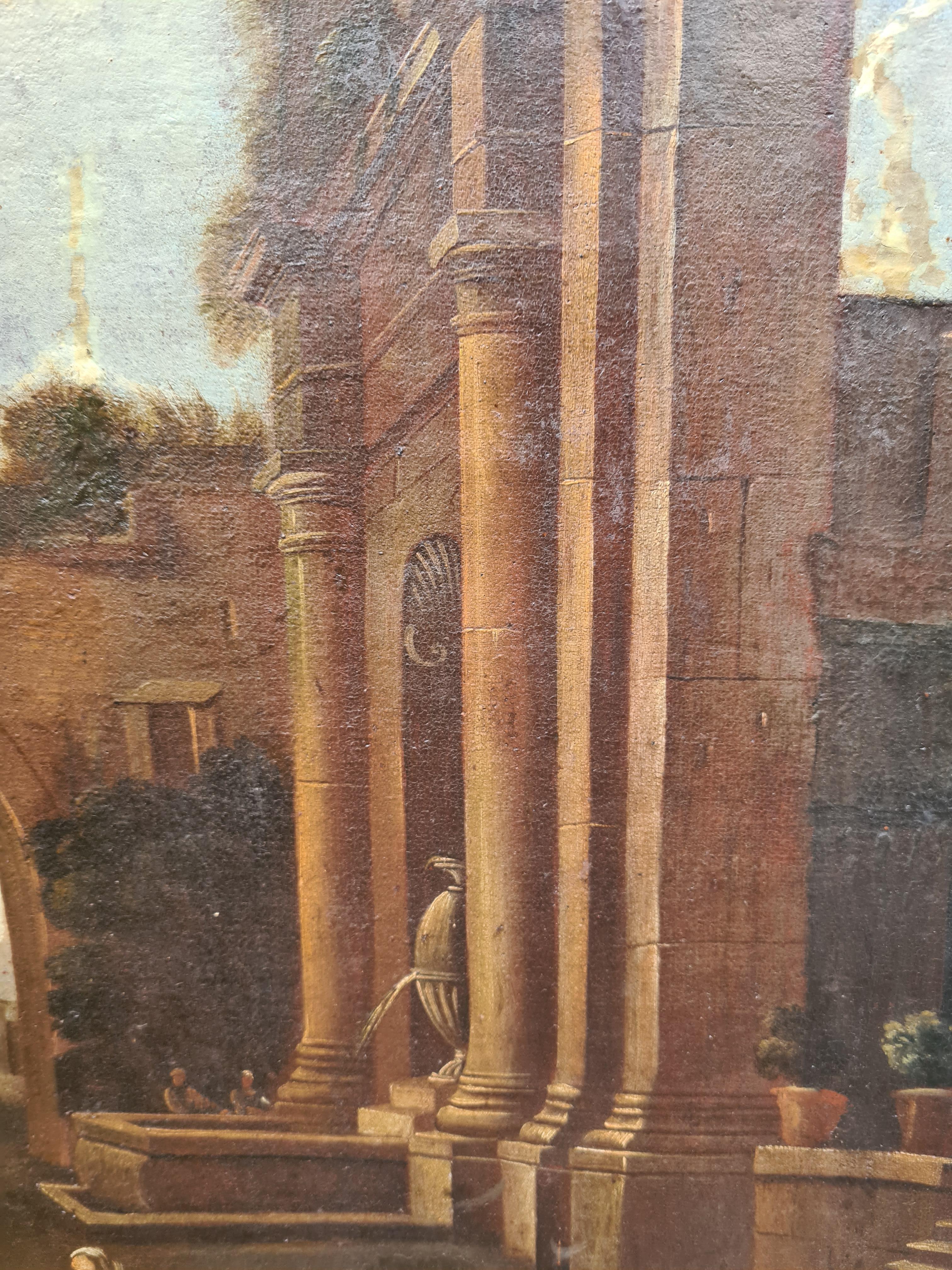 Coppia di dipinti di Capriccio di Veduta del 18° secolo, dopo Gennaro Greco in vendita 1