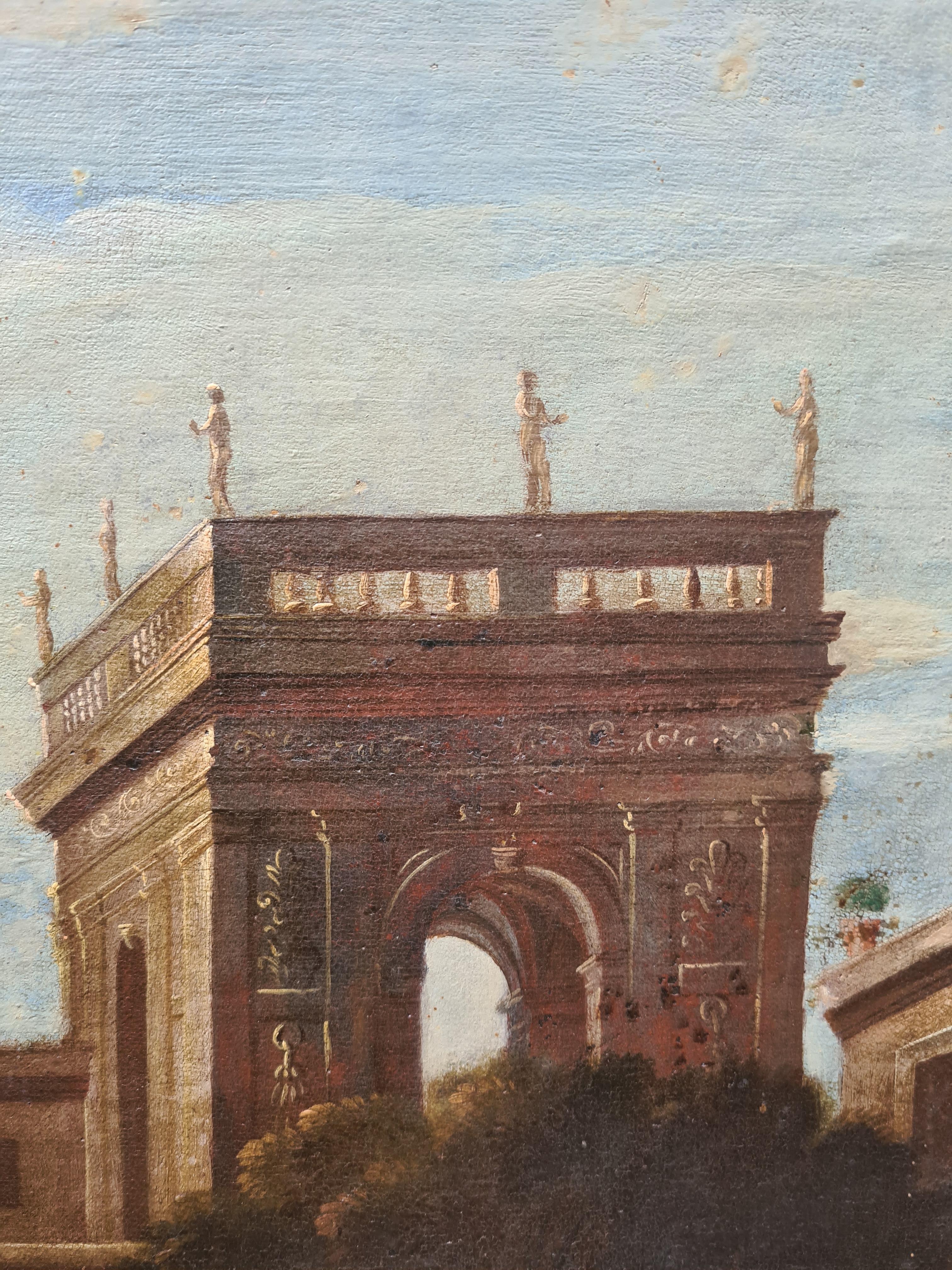 Coppia di dipinti di Capriccio di Veduta del 18° secolo, dopo Gennaro Greco in vendita 2