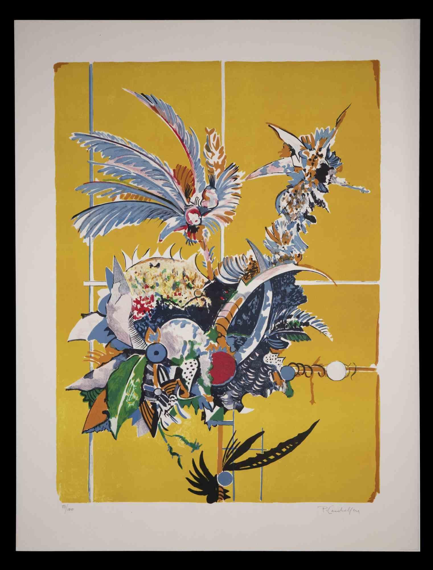 Composition is an original lithography, realized by Pietro Carabellese in the 1970s.

Hand-signed  on the bottom right. Numbered  on the bottom left. Edition of 100.