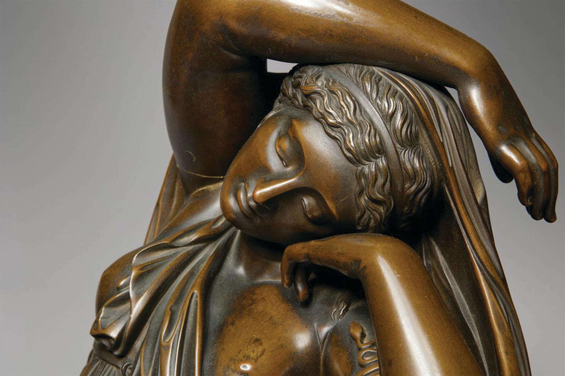 Pietro Chiapparelli (Italian, 19th Century)
Sleeping Ariadne, c. 1865
Bronze on marble base
Inscribed 'P. Chiapparelli F.I. Roma'
22 x 24 x 10.5 inches
136 lb.
(34 lb. bottom marble, 70 lb. middle marble, 32 lb. bronze)

From the Roman copy after