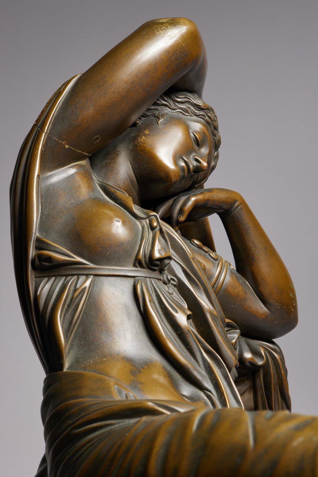 Sleeping Ariadne, Large Bronze & Marble Sculpture of Greek Mythology, 19th C. For Sale 1