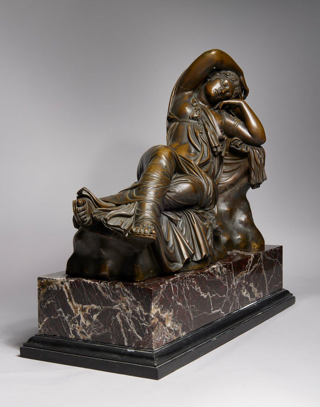 Sleeping Ariadne, Large Bronze & Marble Sculpture of Greek Mythology, 19th C. For Sale 2