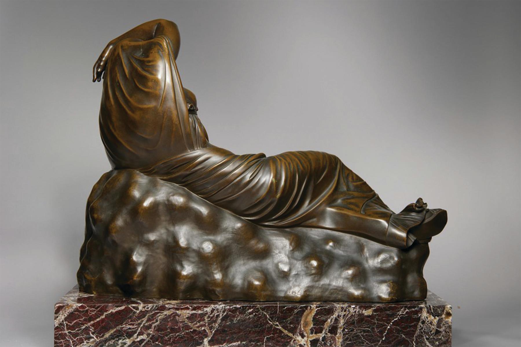 Sleeping Ariadne, Large Bronze & Marble Sculpture of Greek Mythology, 19th C. For Sale 3