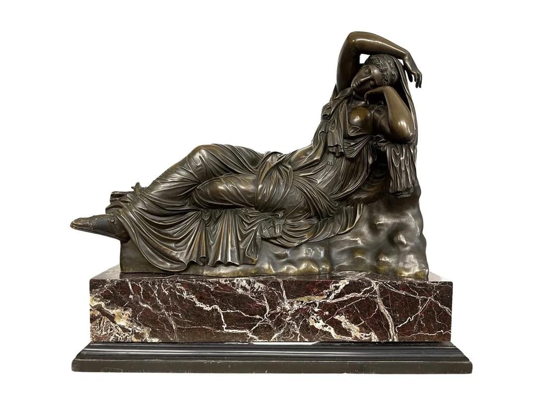 Sleeping Ariadne, Large Bronze & Marble Sculpture of Greek Mythology, 19th C. For Sale 4