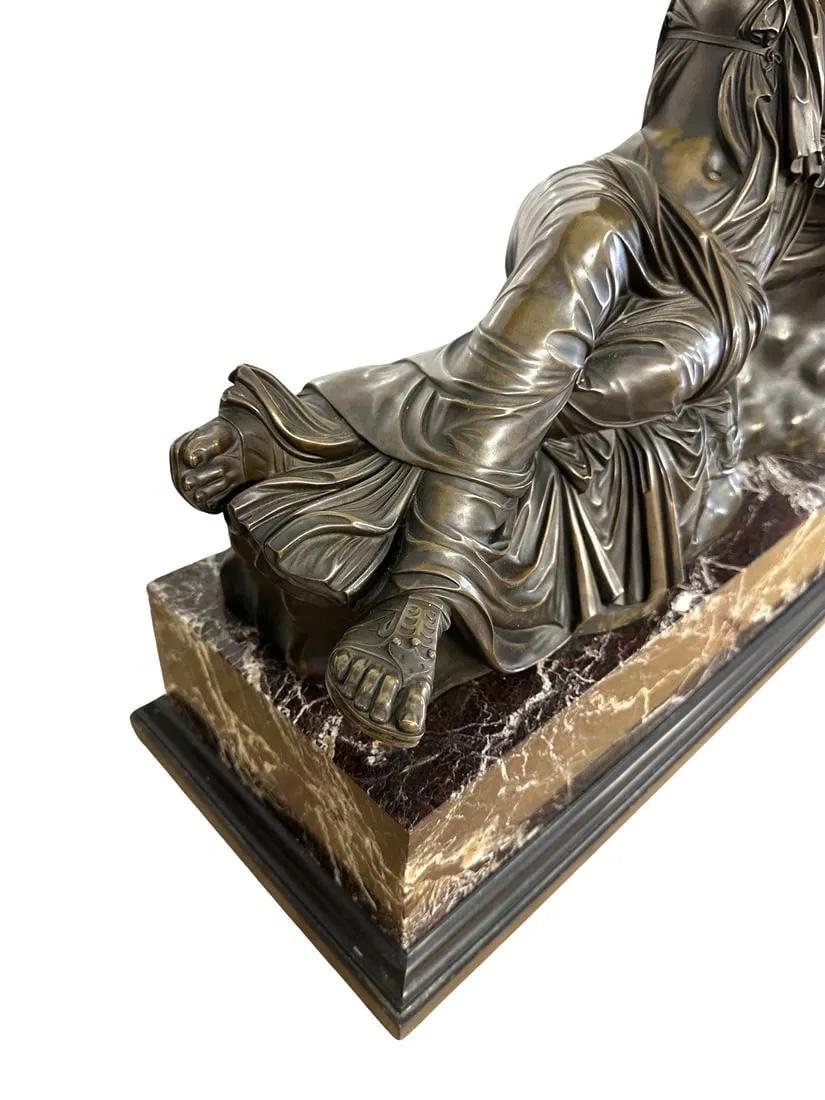 Sleeping Ariadne, Large Bronze & Marble Sculpture of Greek Mythology, 19th C. For Sale 5