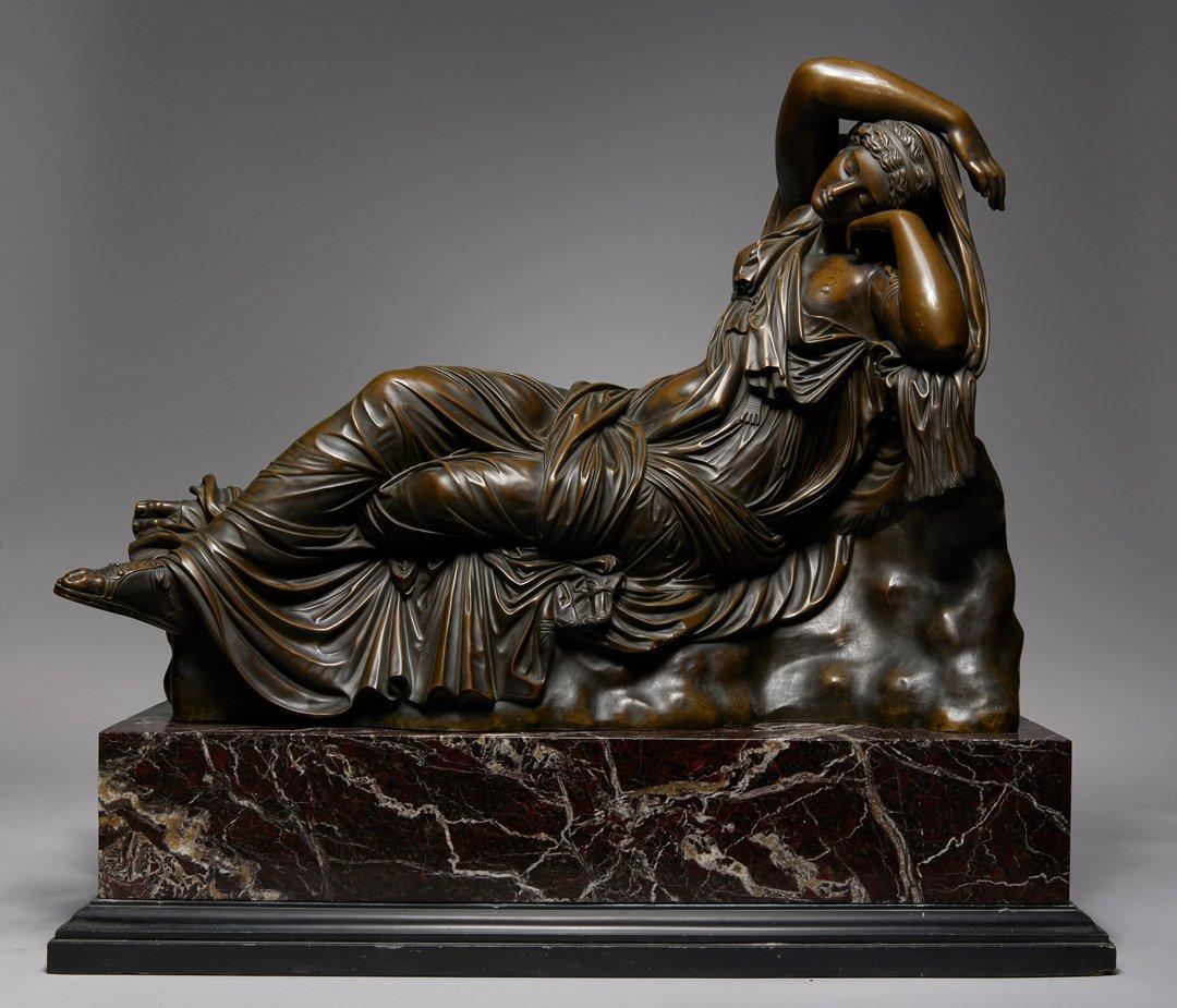 Ariadna dormida, gran escultura de bronce y mármol de la mitología griega, S. XIX
