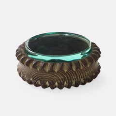 Pietro Chiesa Attribué Fontana Arte Boîte ronde en bois Wood Wood Wood avec dessus en verre 1940s