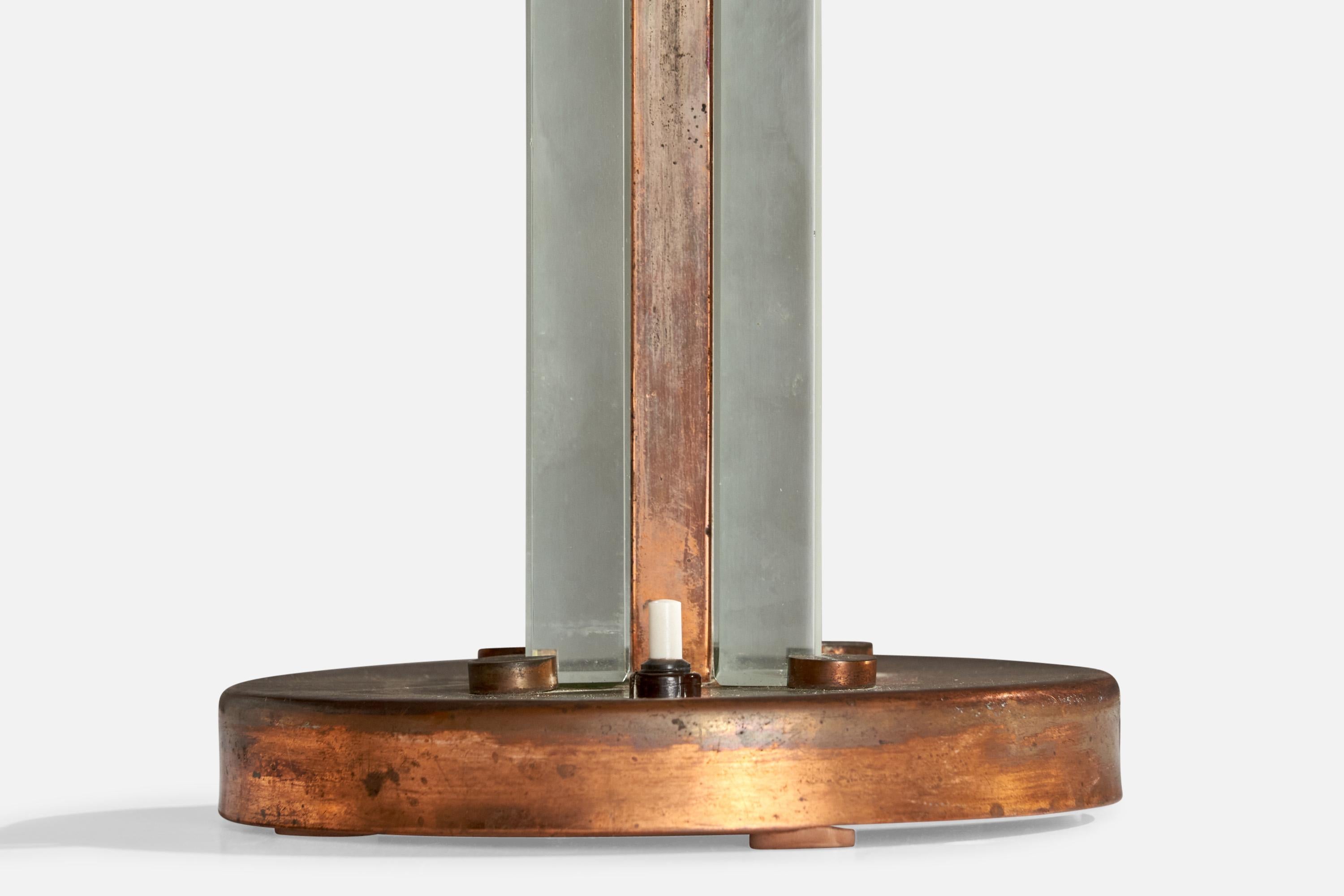 Art Déco Pietro Chiesa Attribuzione, Lampada da tavolo, Rame, Vetro, Italia, anni '30 in vendita