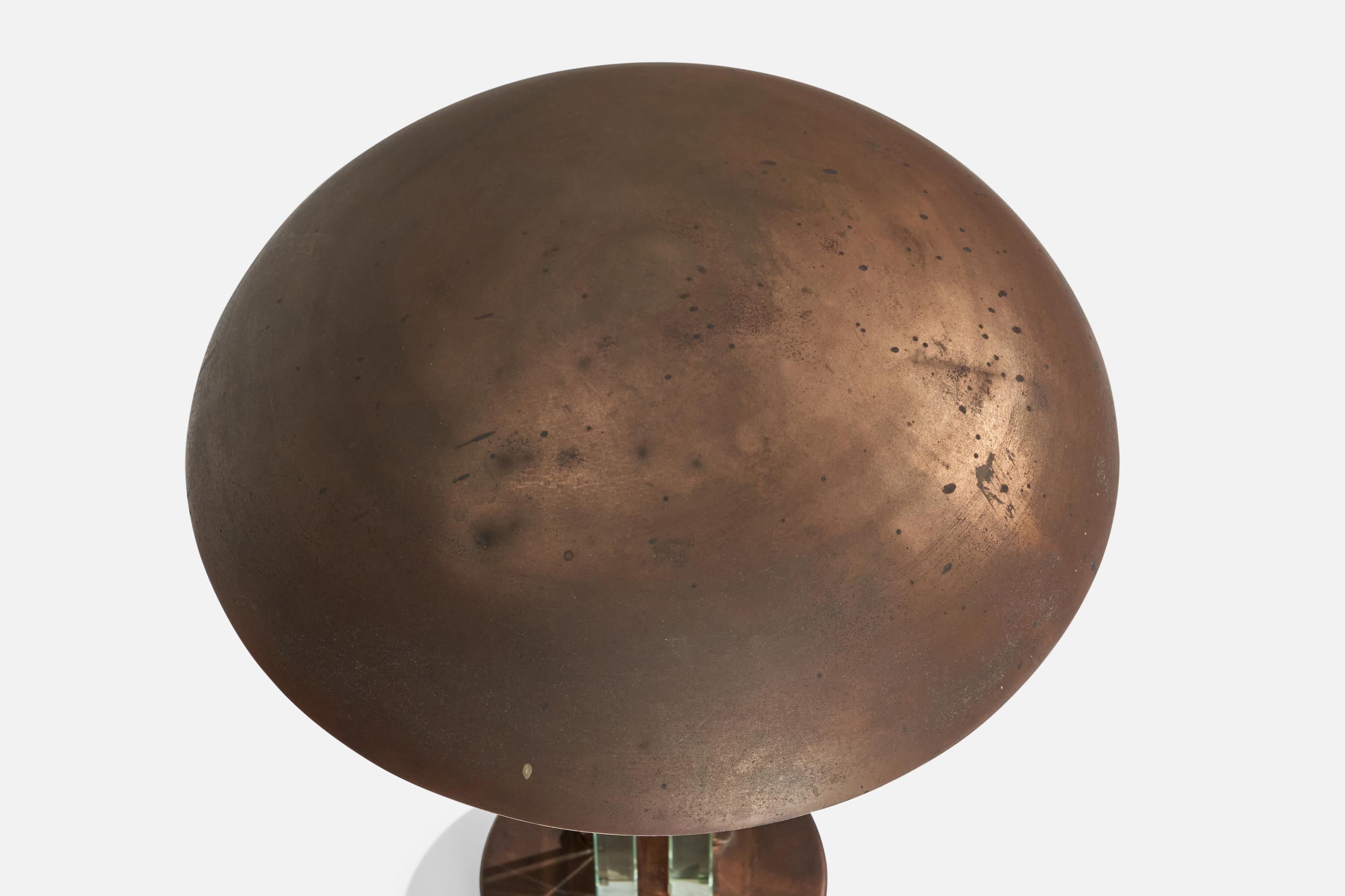 Pietro Chiesa Attribuzione, Lampada da tavolo, Rame, Vetro, Italia, anni '30 in vendita 1