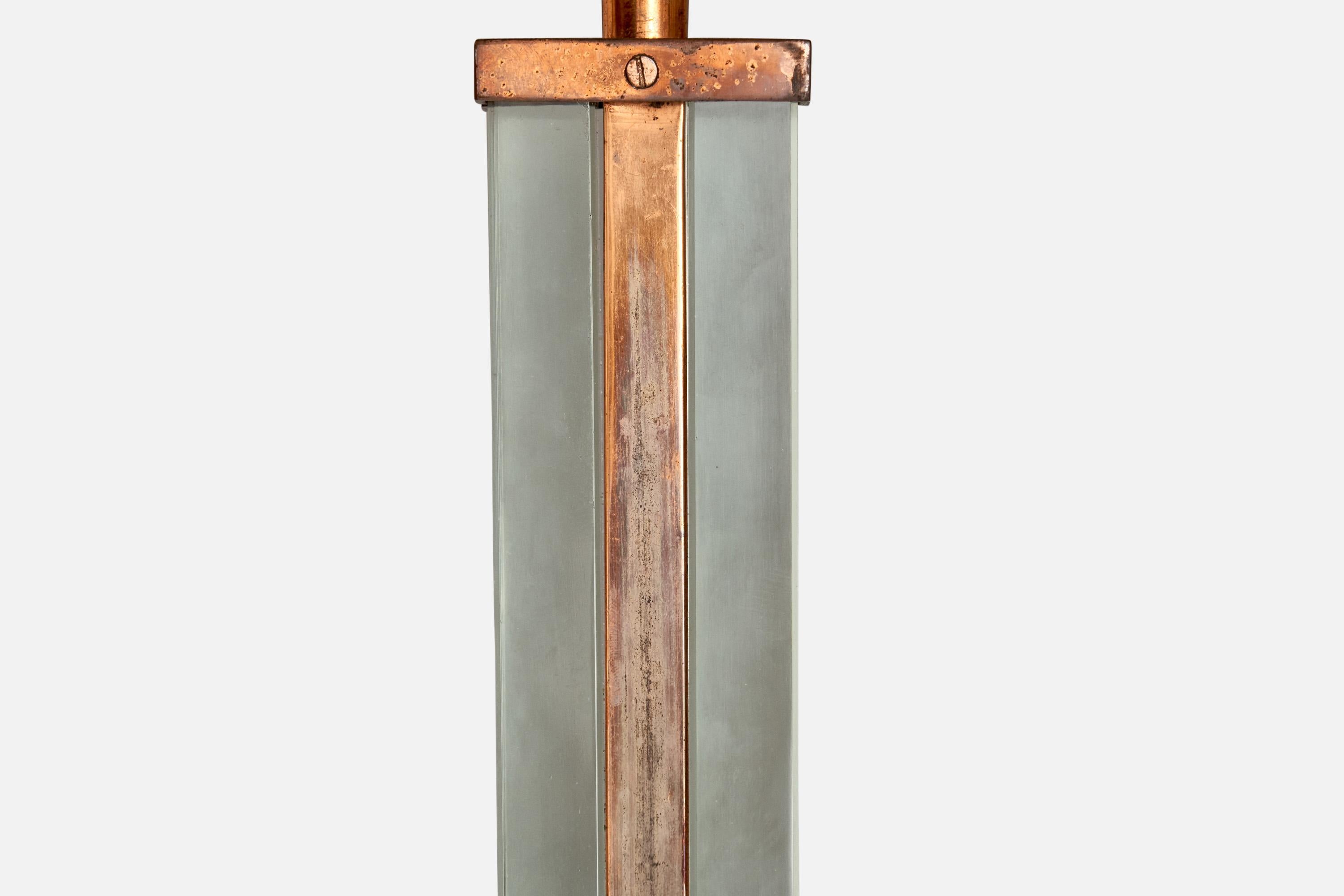 Pietro Chiesa Attribuzione, Lampada da tavolo, Rame, Vetro, Italia, anni '30 in vendita 3
